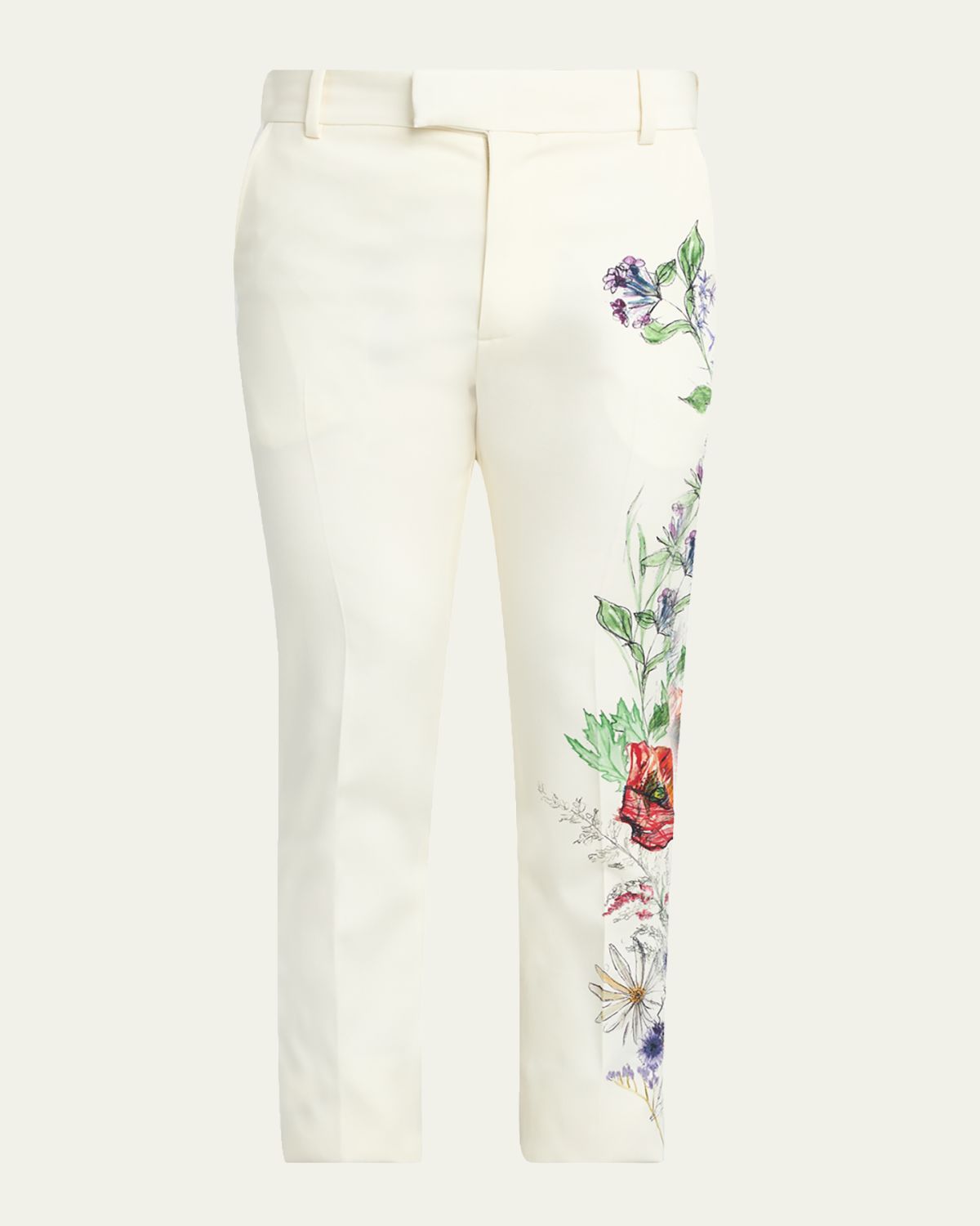 McQueen Men 's Meadow Floral Slim-Straight Leg Cigarette Trousers
