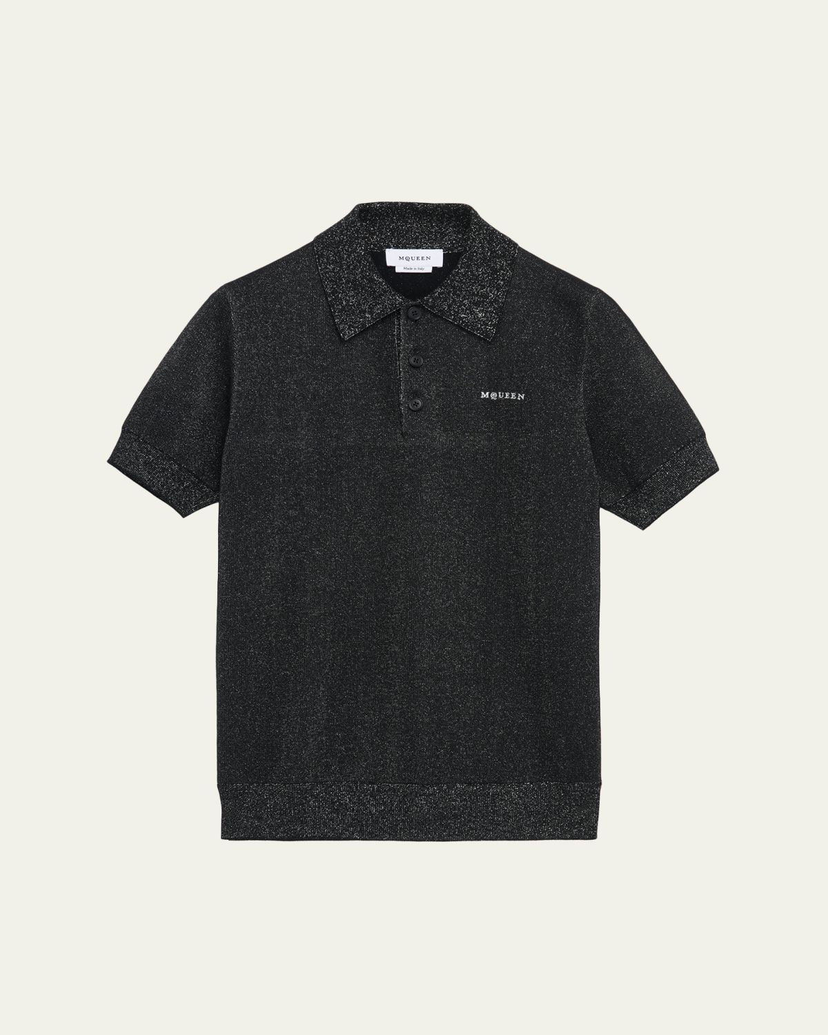 McQueen Men 's Logo Metallic Wool Polo Shirt