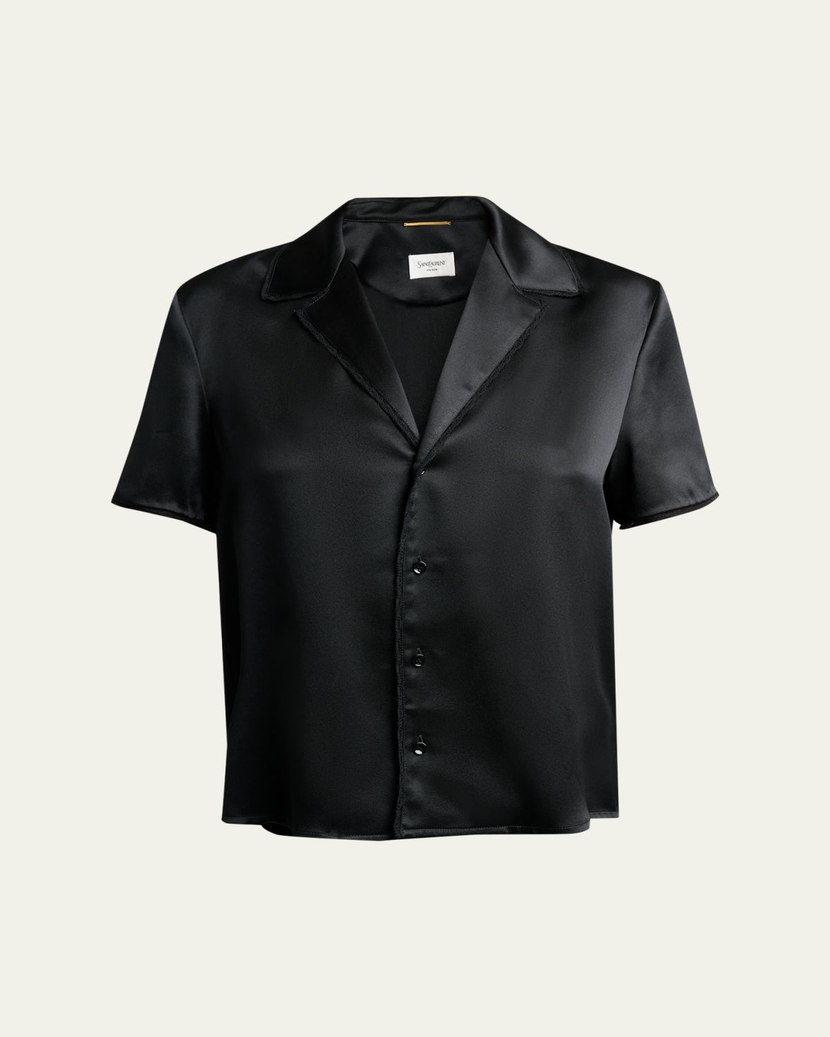 Saint Laurent Lace-Trim Short-Sleeve Silk Pajama Shirt