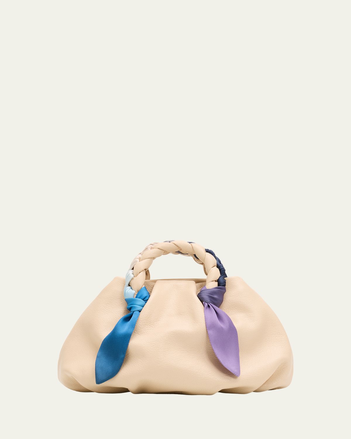 HEREU Bombon Foulard Ruched Leather Top-Handle Bag