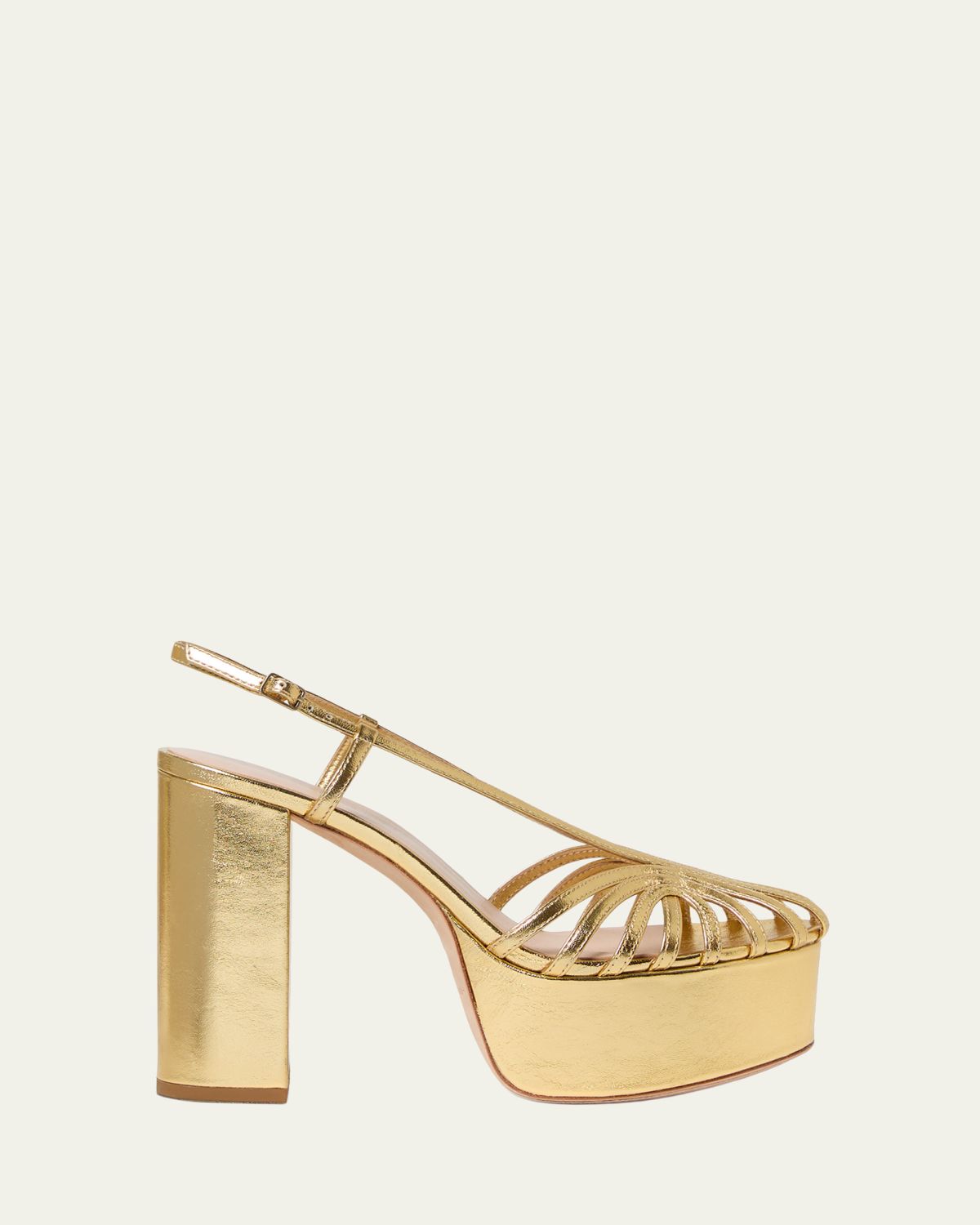 Loeffler Randall 120mm Isabella Lattice Metallic Leather Platform Sandals