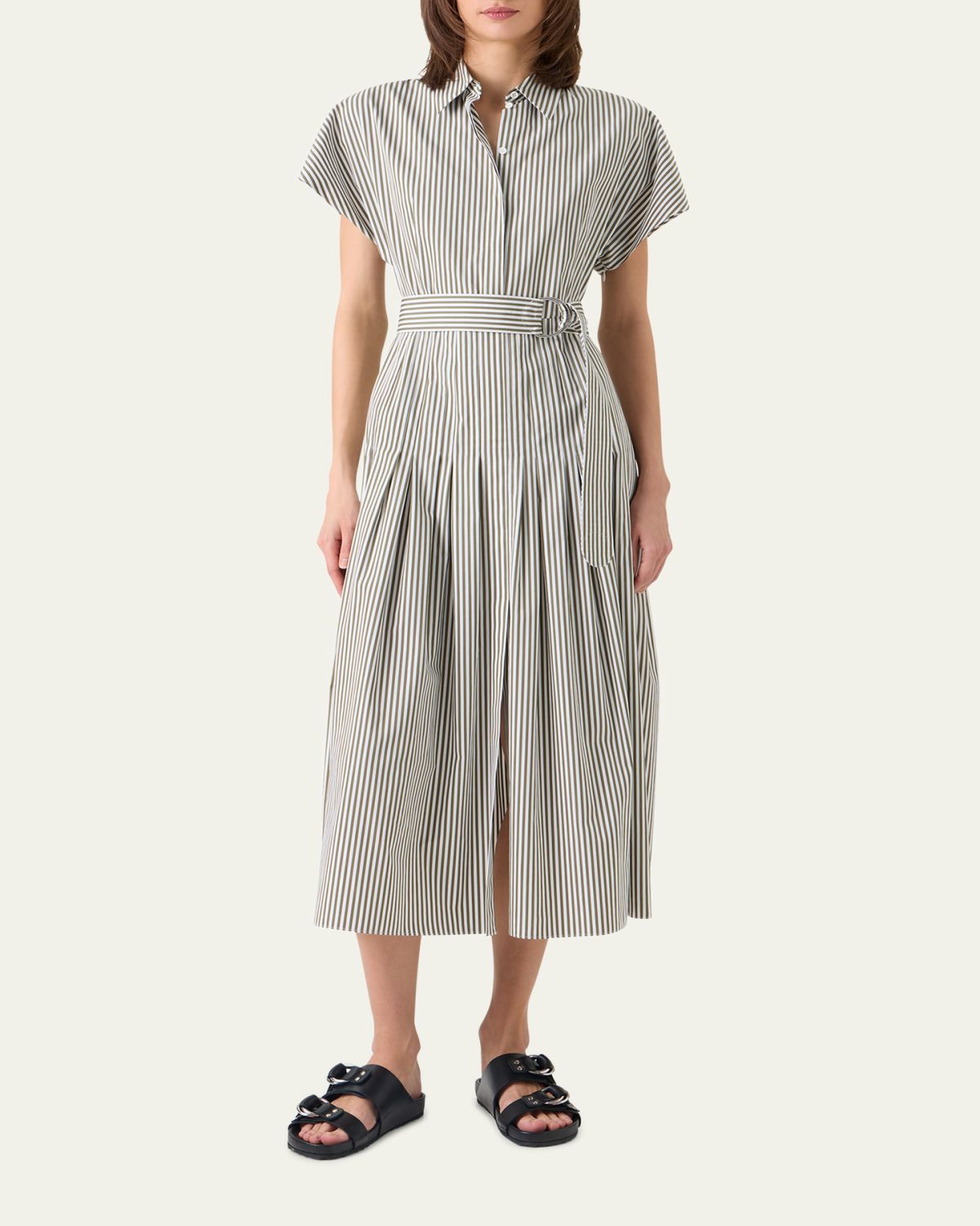 Akris punto Cap-Sleeve Belted Cotton Poplin Pleated Midi Shirtdress | Thumbnail 2 Akris punto Cap-Sleeve Belted Cotton Poplin Pleated Midi Shirtdress | Thumbnail 2
