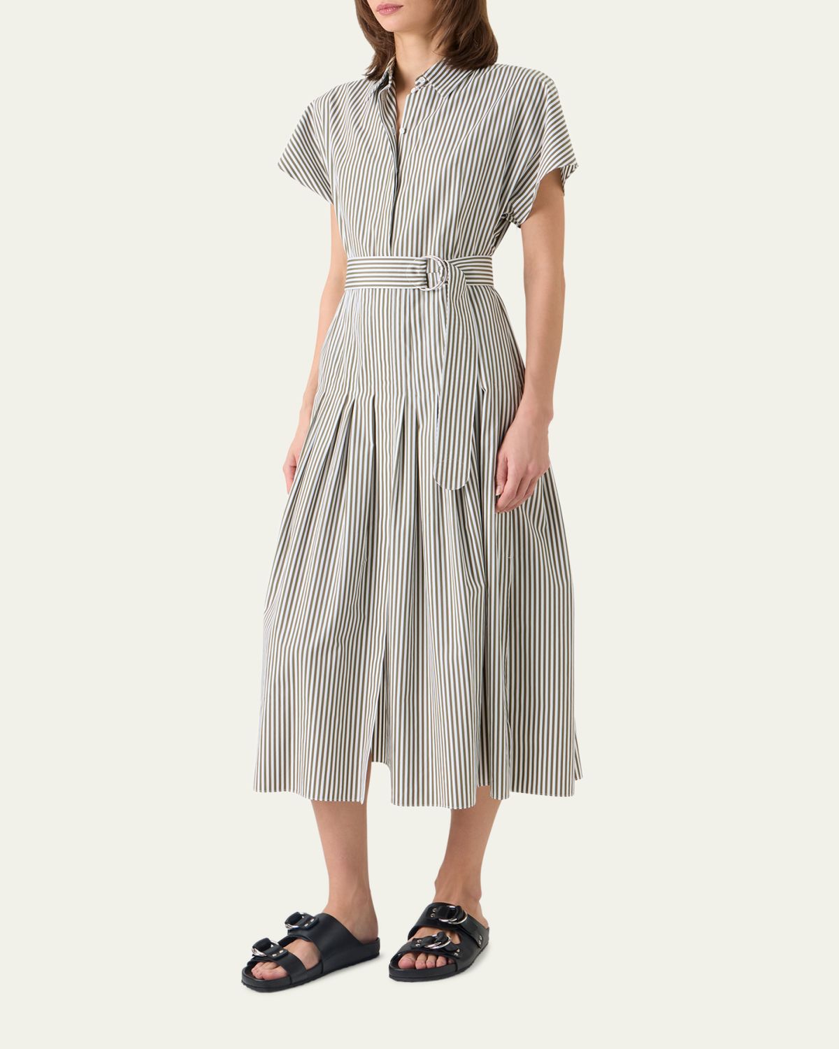 Akris punto Cap-Sleeve Belted Cotton Poplin Pleated Midi Shirtdress | Thumbnail 4 Akris punto Cap-Sleeve Belted Cotton Poplin Pleated Midi Shirtdress | Thumbnail 4