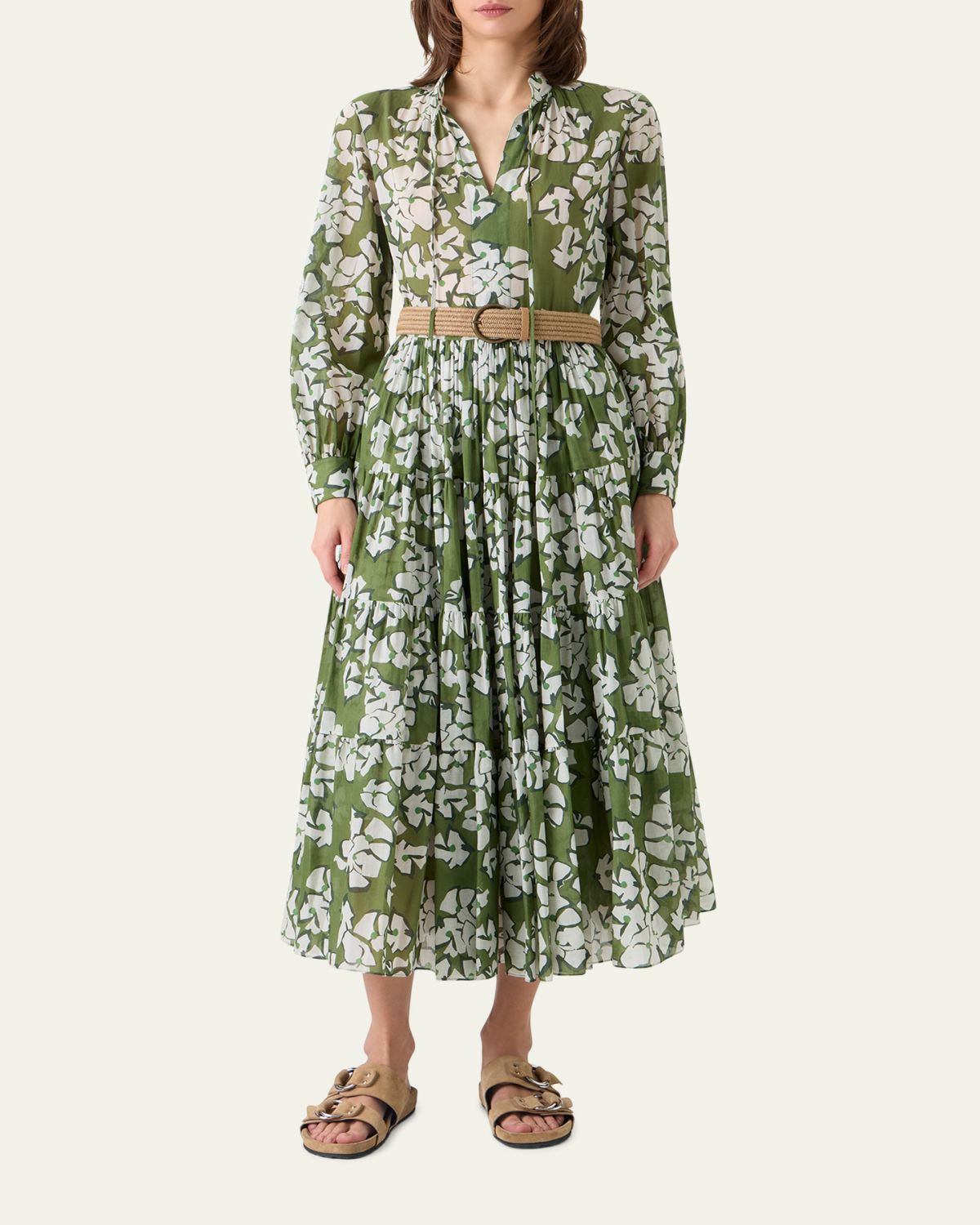 Akris punto Floral Cotton Muslin Tiered Midi Shirtdress | Thumbnail 2