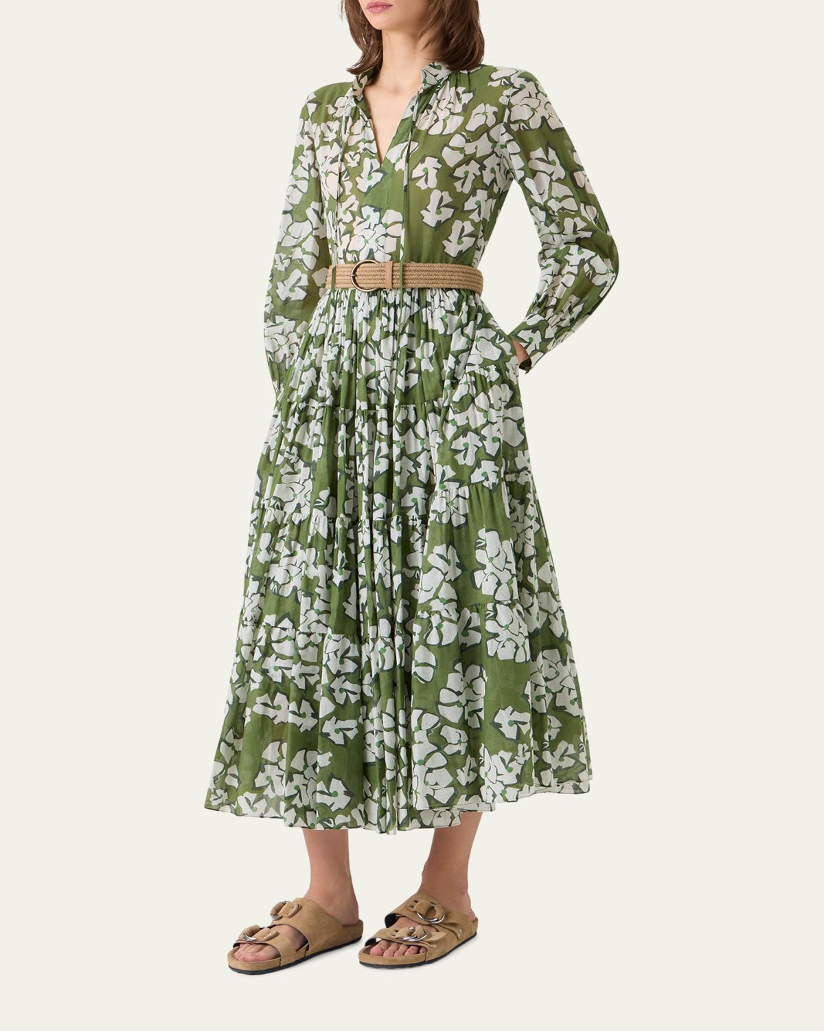 Akris punto Floral Cotton Muslin Tiered Midi Shirtdress | Thumbnail 4