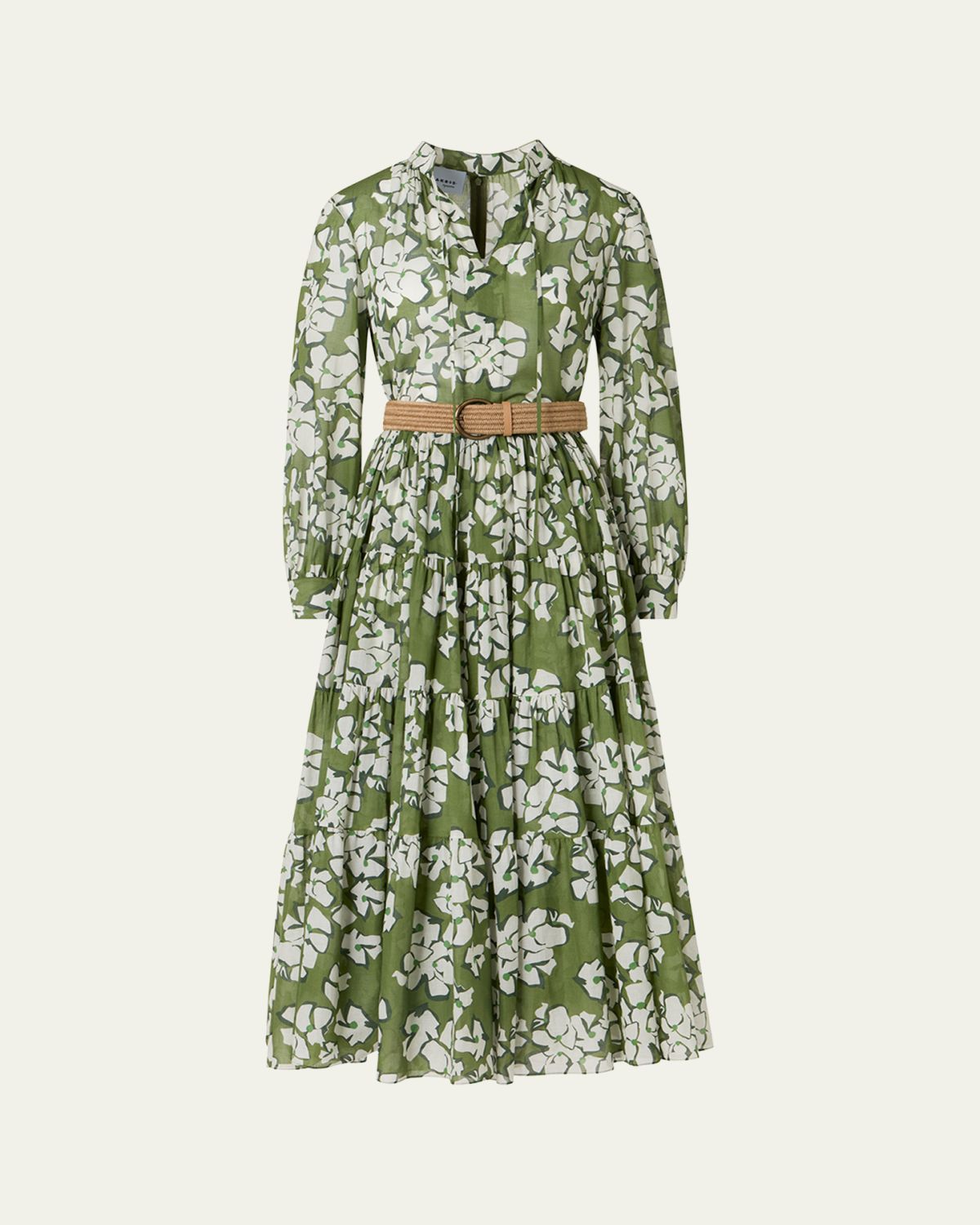 Akris punto Floral Cotton Muslin Tiered Midi Shirtdress