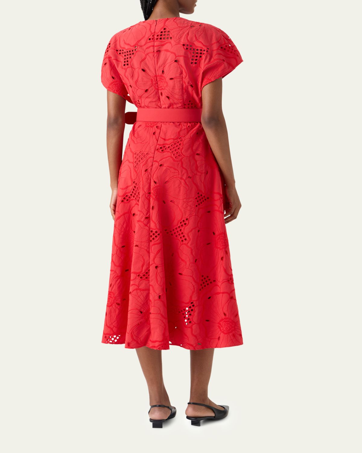 Akris punto Floral Eyelet Embroidered Short-Sleeve Belted Midi Dress | Thumbnail 3 Akris punto Floral Eyelet Embroidered Short-Sleeve Belted Midi Dress | Thumbnail 3