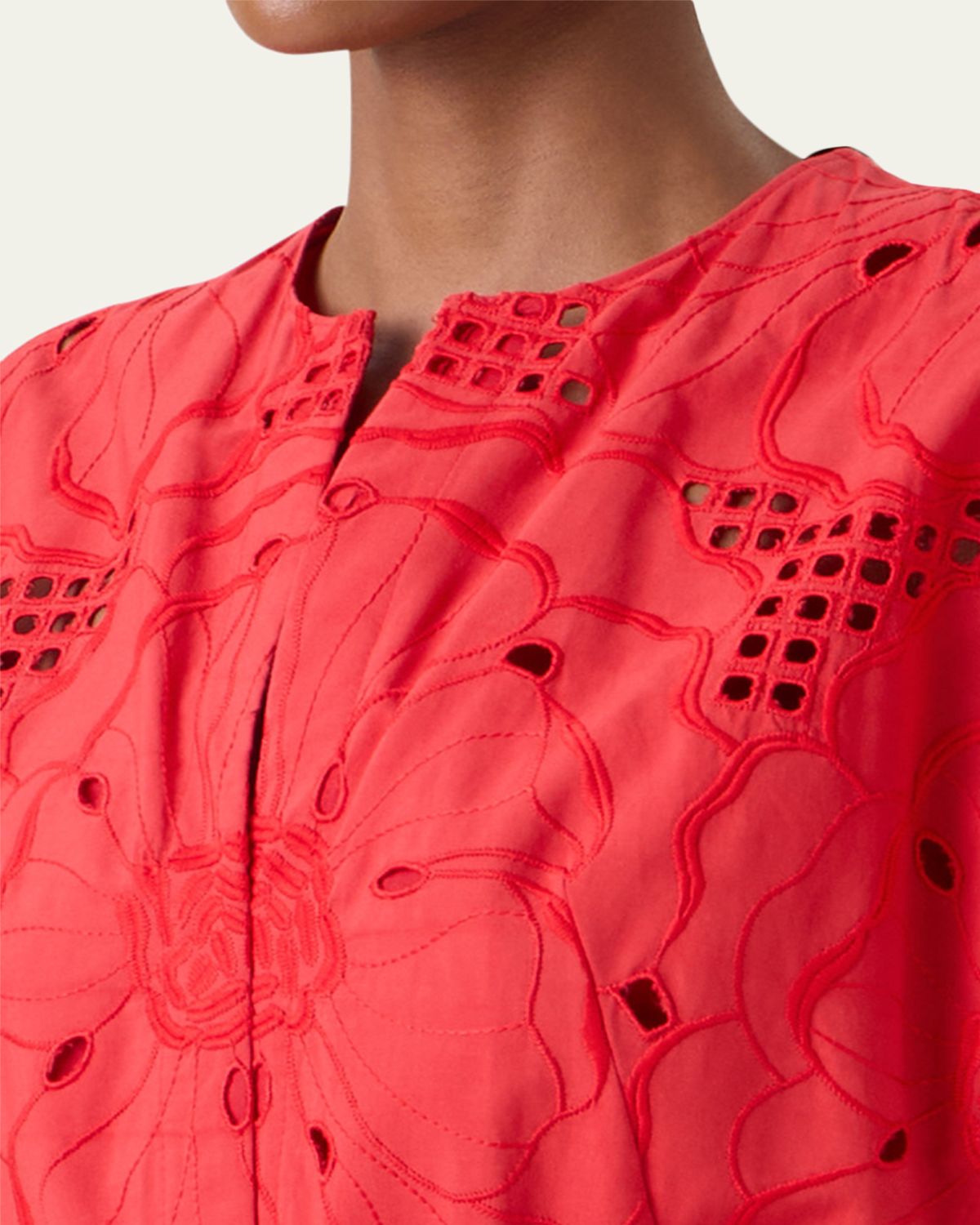Akris punto Floral Eyelet Embroidered Short-Sleeve Belted Midi Dress | Thumbnail 5 Akris punto Floral Eyelet Embroidered Short-Sleeve Belted Midi Dress | Thumbnail 5
