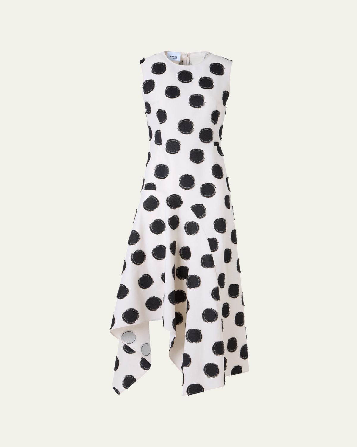 Akris punto Sleeveless Fringed Polka-Dot Jacquard Midi Dress