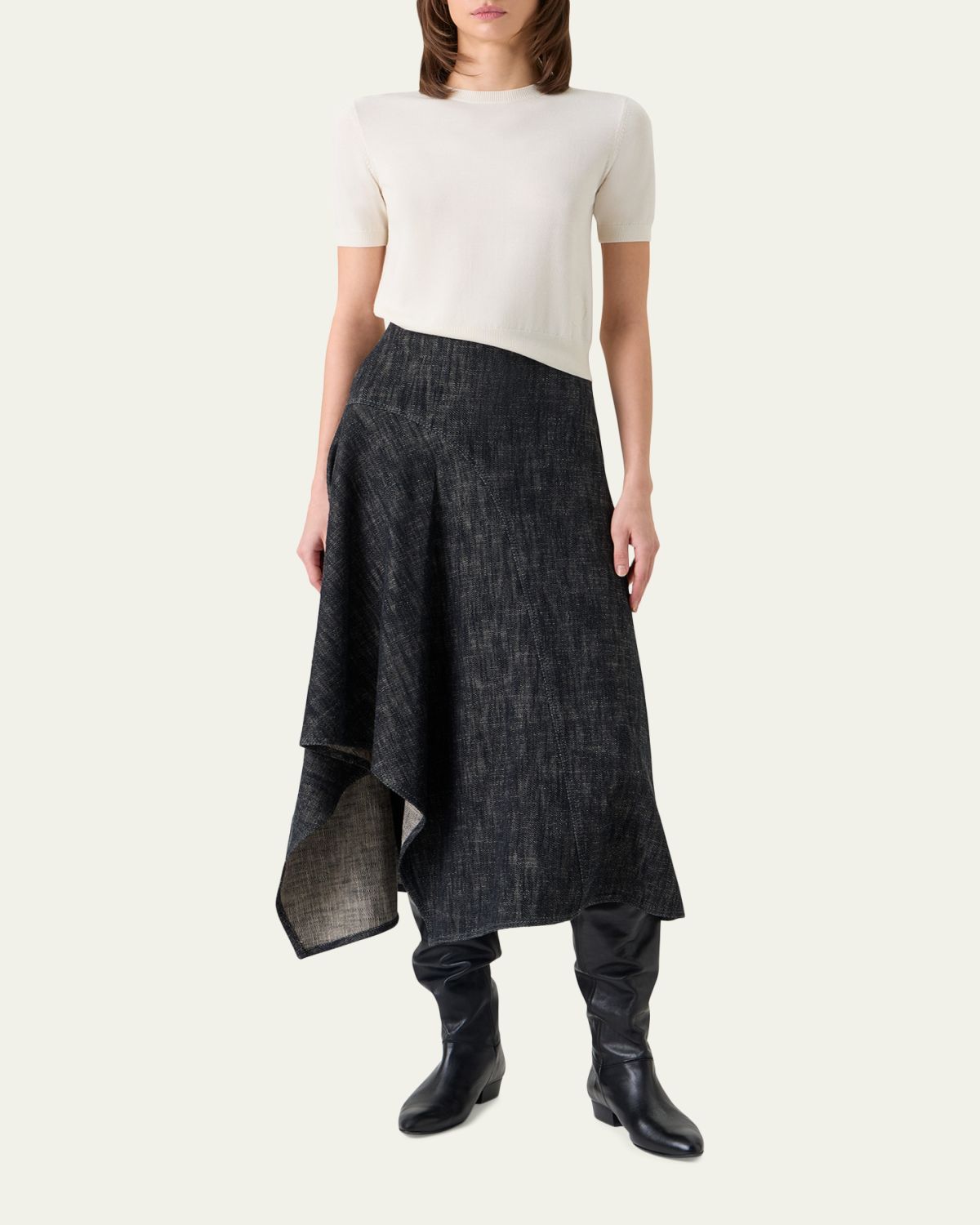 Akris punto Fine Merino Wool Knit Short-Sleeve Crew Neck Sweater | Thumbnail 2
