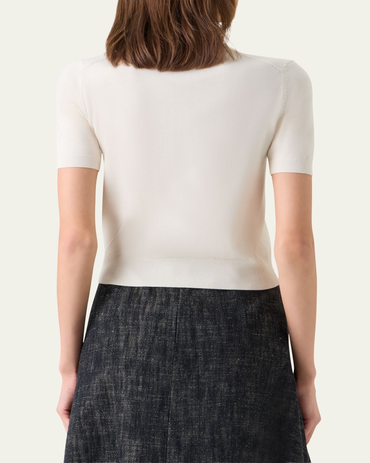 Akris punto Fine Merino Wool Knit Short-Sleeve Crew Neck Sweater | Thumbnail 3