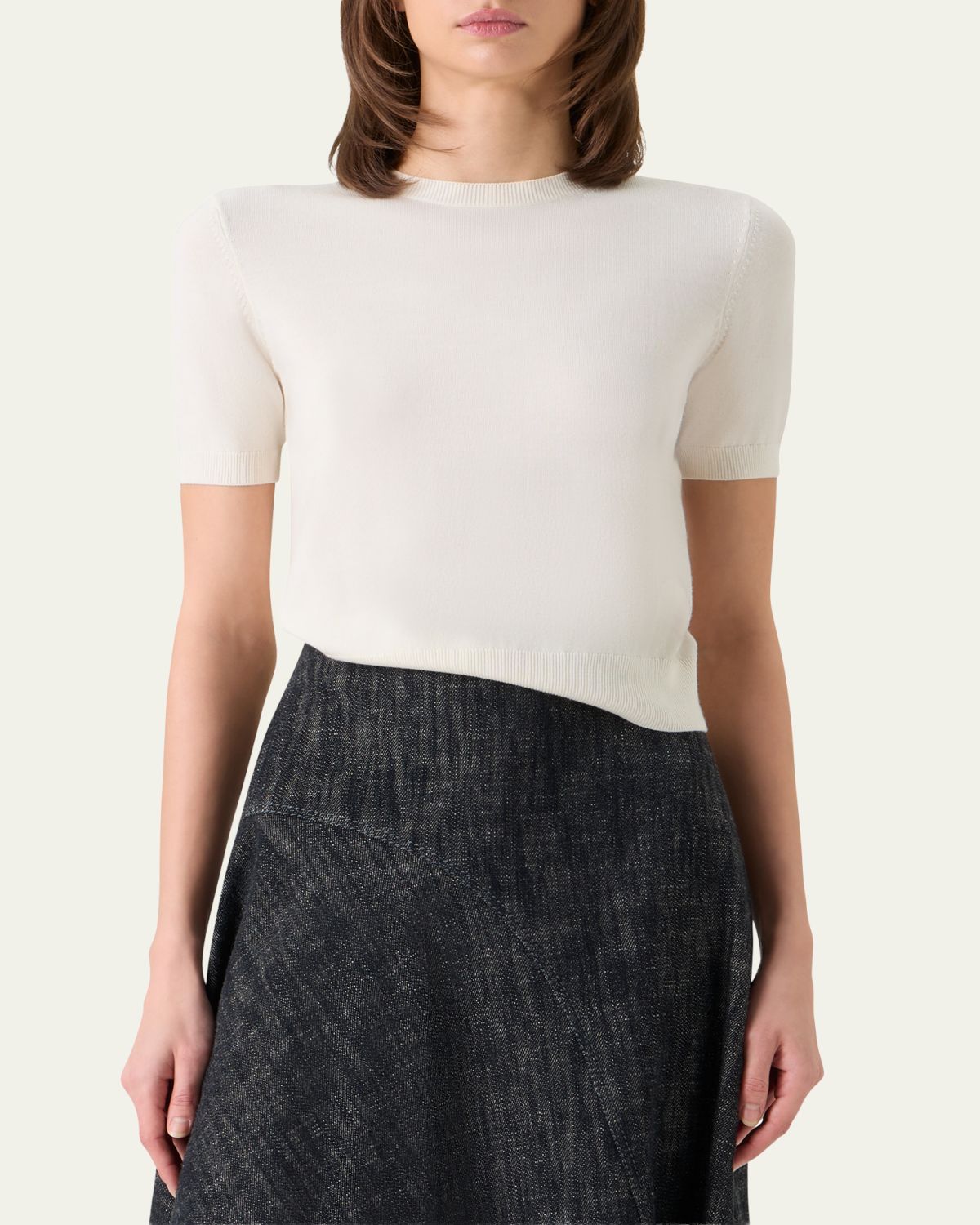 Akris punto Fine Merino Wool Knit Short-Sleeve Crew Neck Sweater | Thumbnail 4
