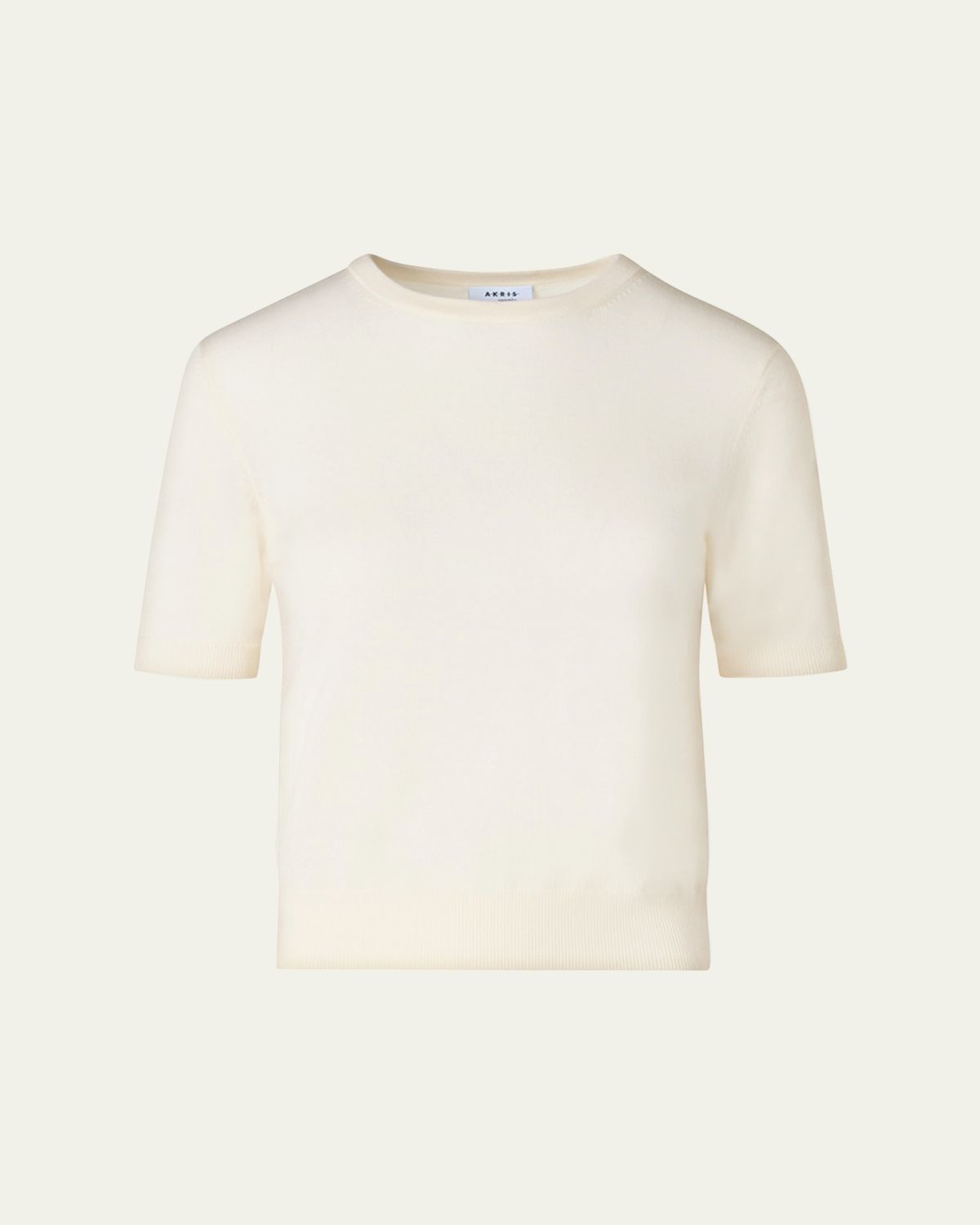 Akris punto Fine Merino Wool Knit Short-Sleeve Crew Neck Sweater
