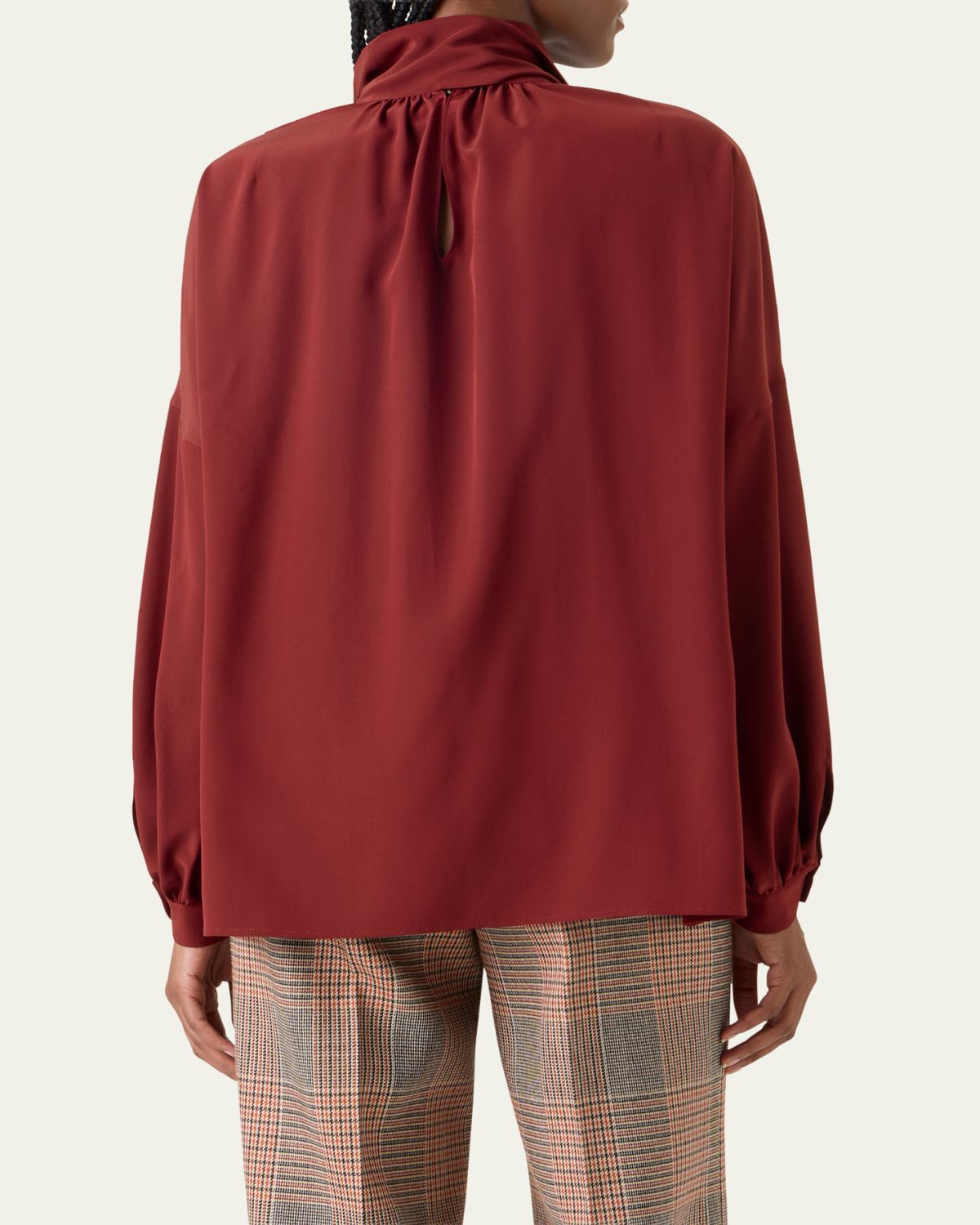 Akris punto Mock-Neck Bow Tie Silk Crepe De Chine Blouse | Thumbnail 3 Akris punto Mock-Neck Bow Tie Silk Crepe De Chine Blouse | Thumbnail 3