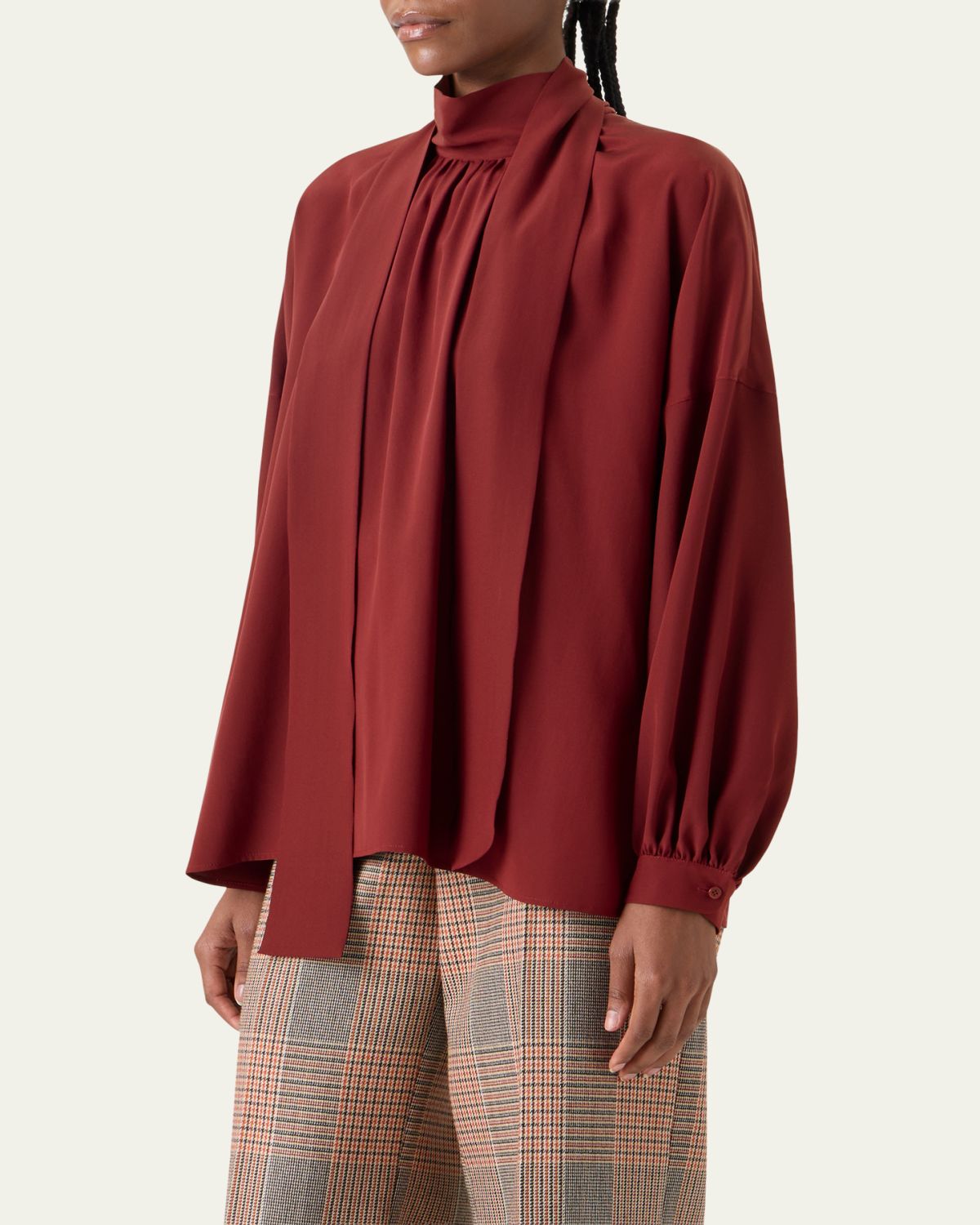 Akris punto Mock-Neck Bow Tie Silk Crepe De Chine Blouse | Thumbnail 4 Akris punto Mock-Neck Bow Tie Silk Crepe De Chine Blouse | Thumbnail 4