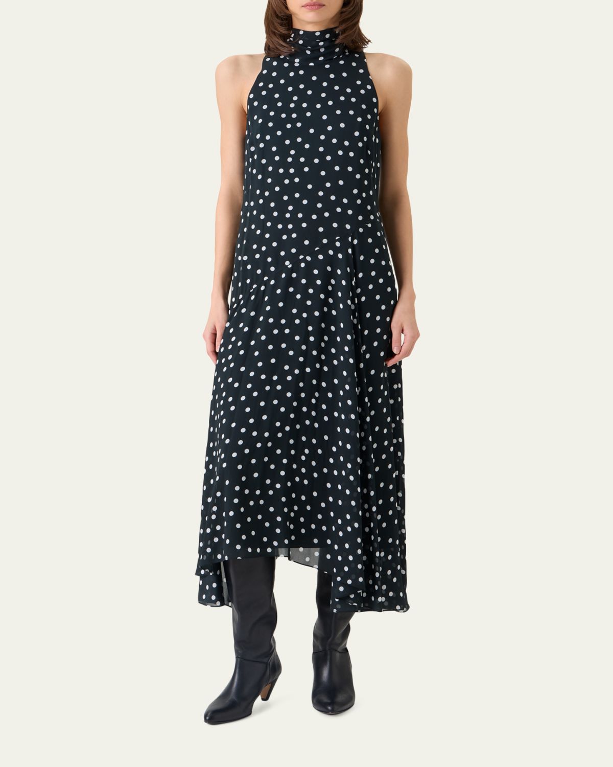 Akris punto Mock-Neck Polka-Dot Viscose Georgette Handkerchief Midi Dress | Thumbnail 2