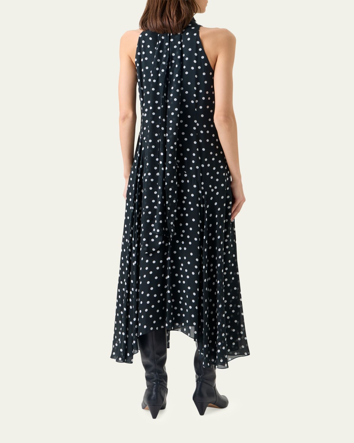 Akris punto Mock-Neck Polka-Dot Viscose Georgette Handkerchief Midi Dress | Thumbnail 3