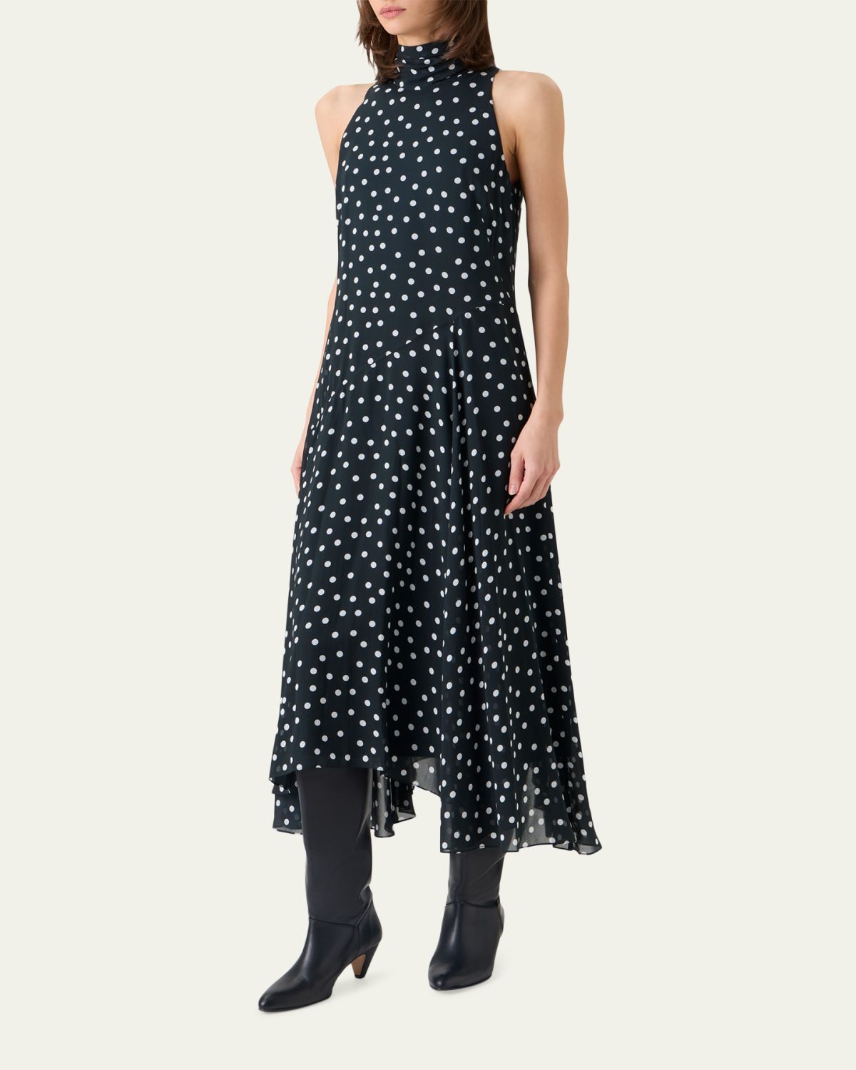 Akris punto Mock-Neck Polka-Dot Viscose Georgette Handkerchief Midi Dress | Thumbnail 4