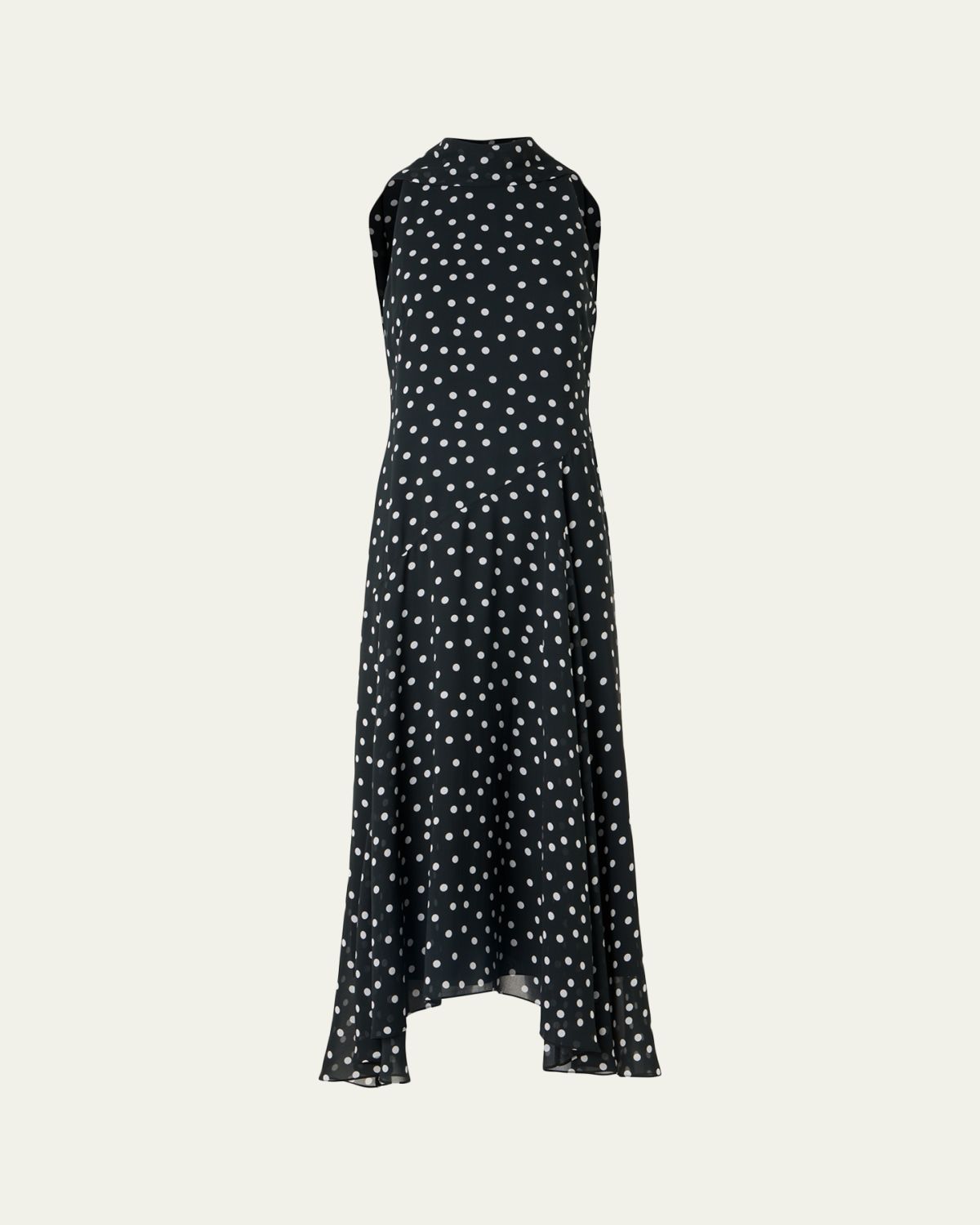Akris punto Mock-Neck Polka-Dot Viscose Georgette Handkerchief Midi Dress