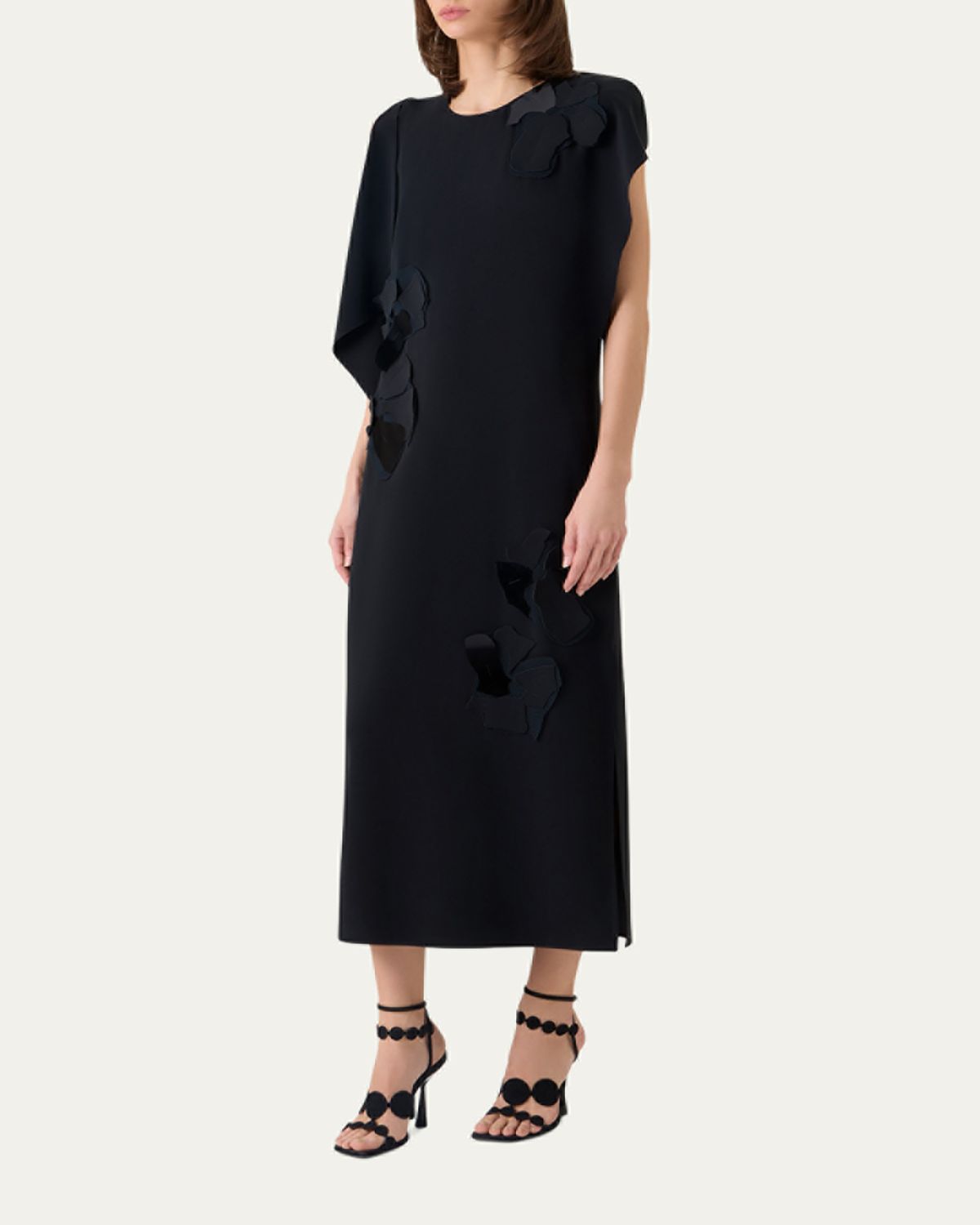 Akris punto Sleeveless Asymmetric Draped Papercut Flower Crepe Midi Dress | Thumbnail 4 Akris punto Sleeveless Asymmetric Draped Papercut Flower Crepe Midi Dress | Thumbnail 4