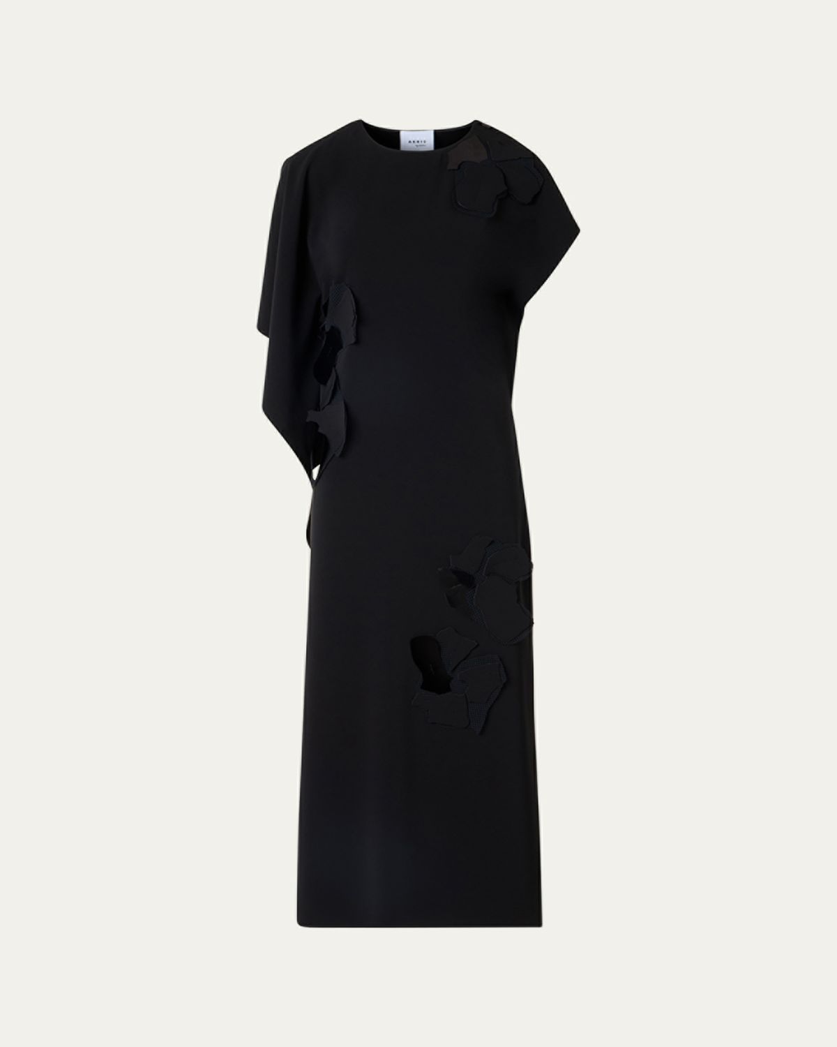 Akris punto Sleeveless Asymmetric Draped Papercut Flower Crepe Midi Dress
