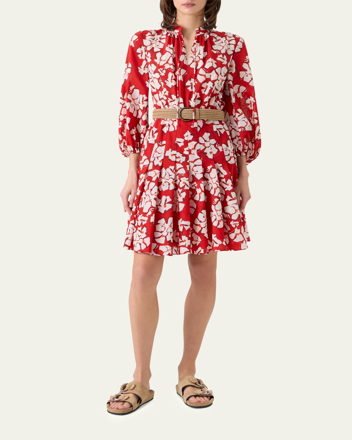 Akris punto Papercut Flower-Print Crepe Balloon-Sleeve Belted Dress | Thumbnail 2 Akris punto Papercut Flower-Print Crepe Balloon-Sleeve Belted Dress | Thumbnail 2