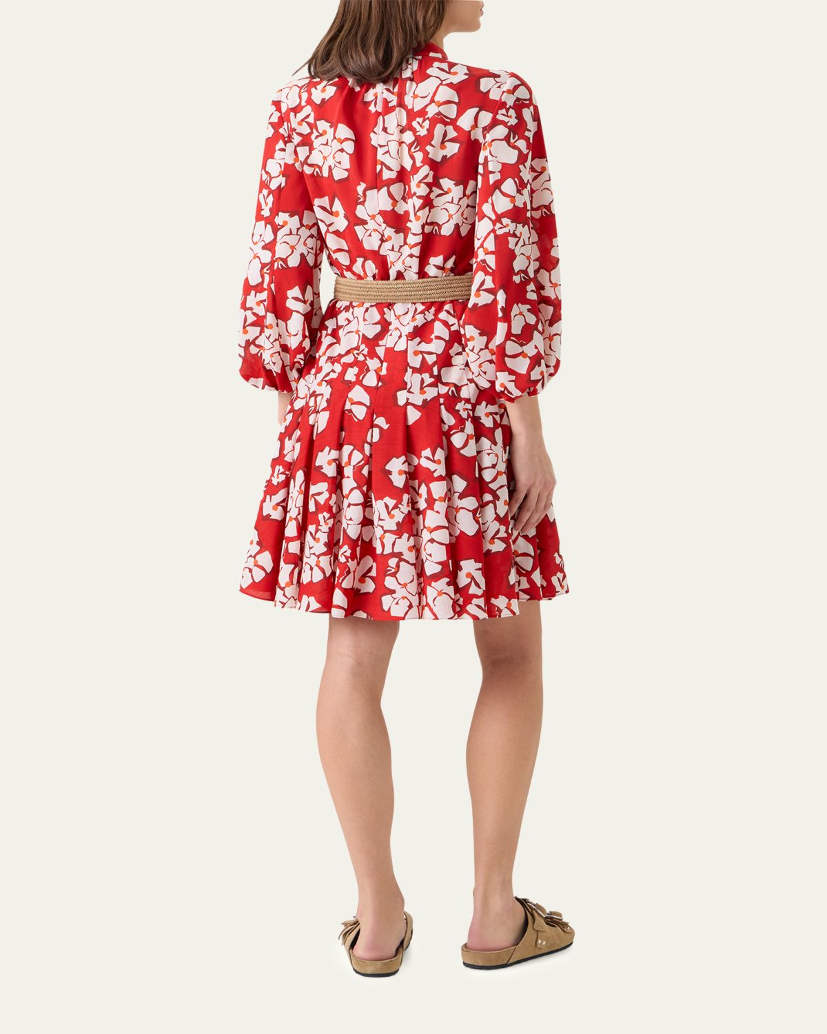 Akris punto Papercut Flower-Print Crepe Balloon-Sleeve Belted Dress | Thumbnail 3 Akris punto Papercut Flower-Print Crepe Balloon-Sleeve Belted Dress | Thumbnail 3