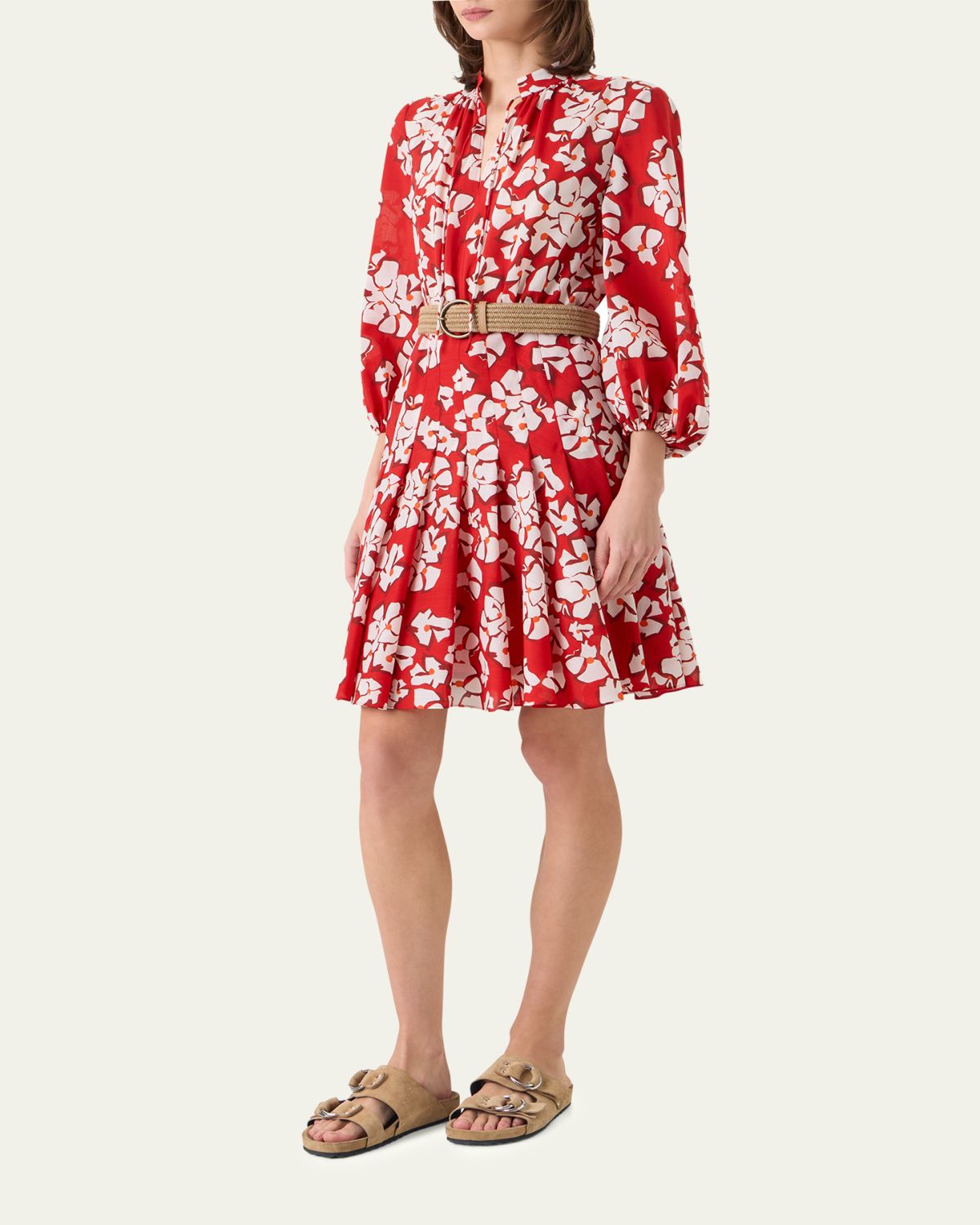 Akris punto Papercut Flower-Print Crepe Balloon-Sleeve Belted Dress | Thumbnail 4 Akris punto Papercut Flower-Print Crepe Balloon-Sleeve Belted Dress | Thumbnail 4