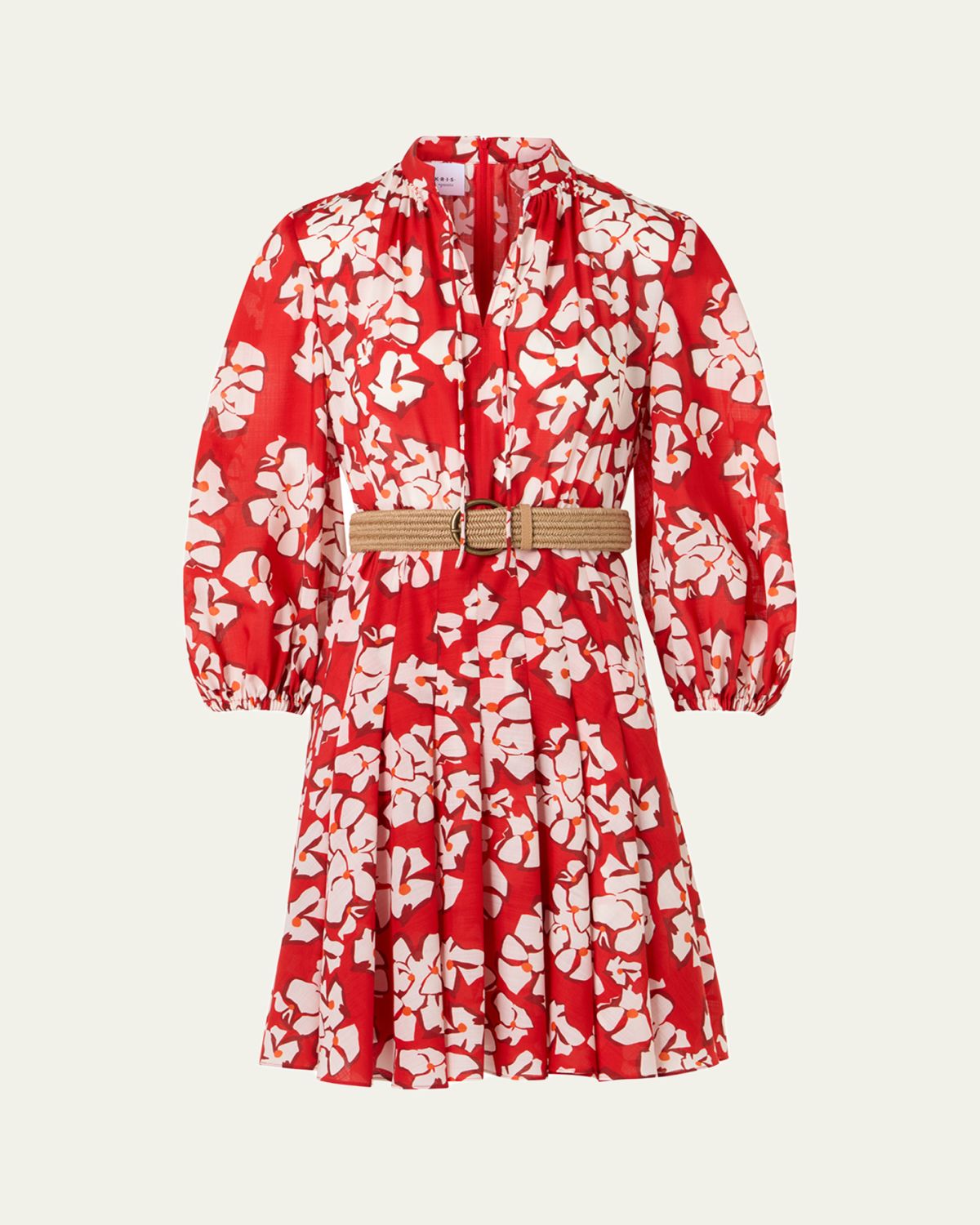 Akris punto Papercut Flower-Print Crepe Balloon-Sleeve Belted Dress