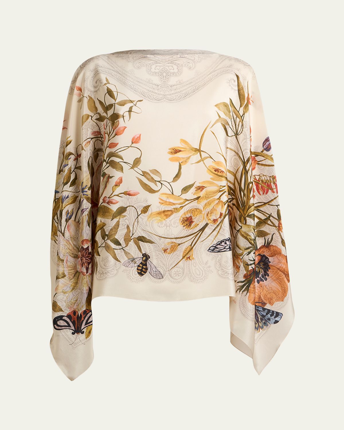 Etro Floral-Print Silk Poncho Top