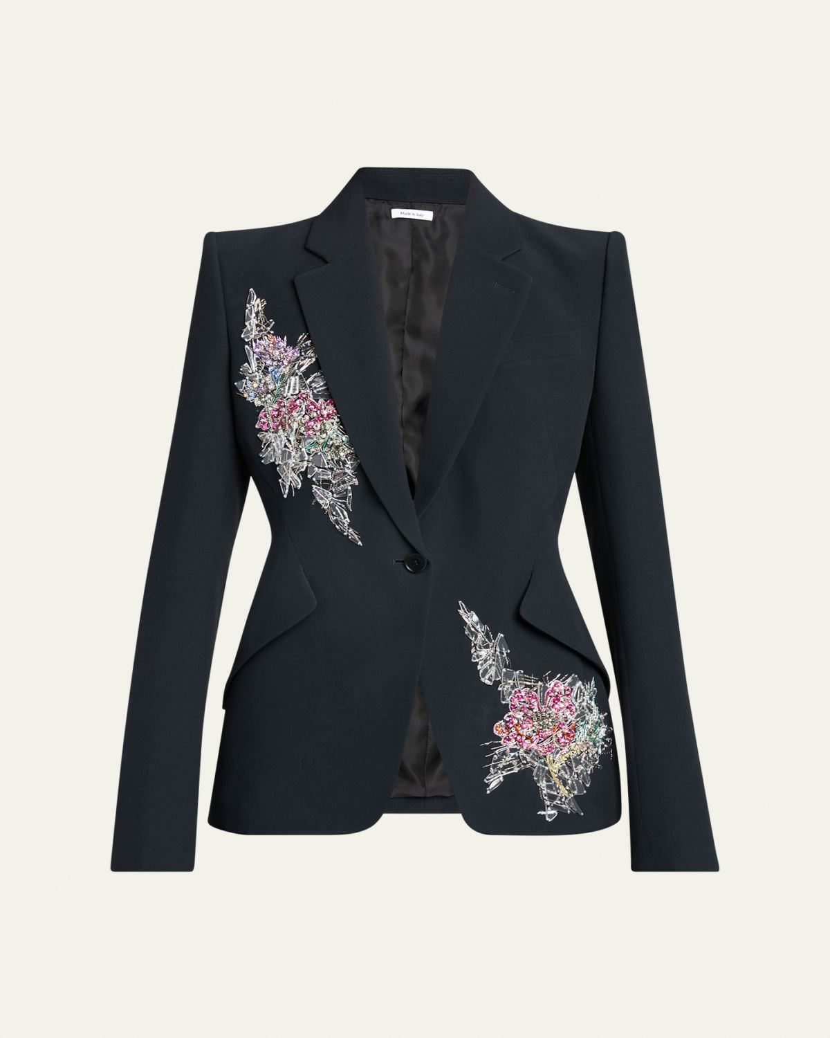 McQueen Crystal Embroidered Single-Breasted Blazer Jacket