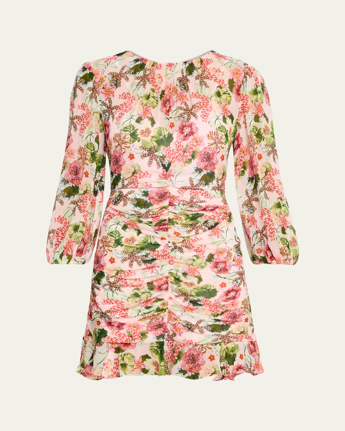 Saloni Astrid Ruched Floral Mini Dress