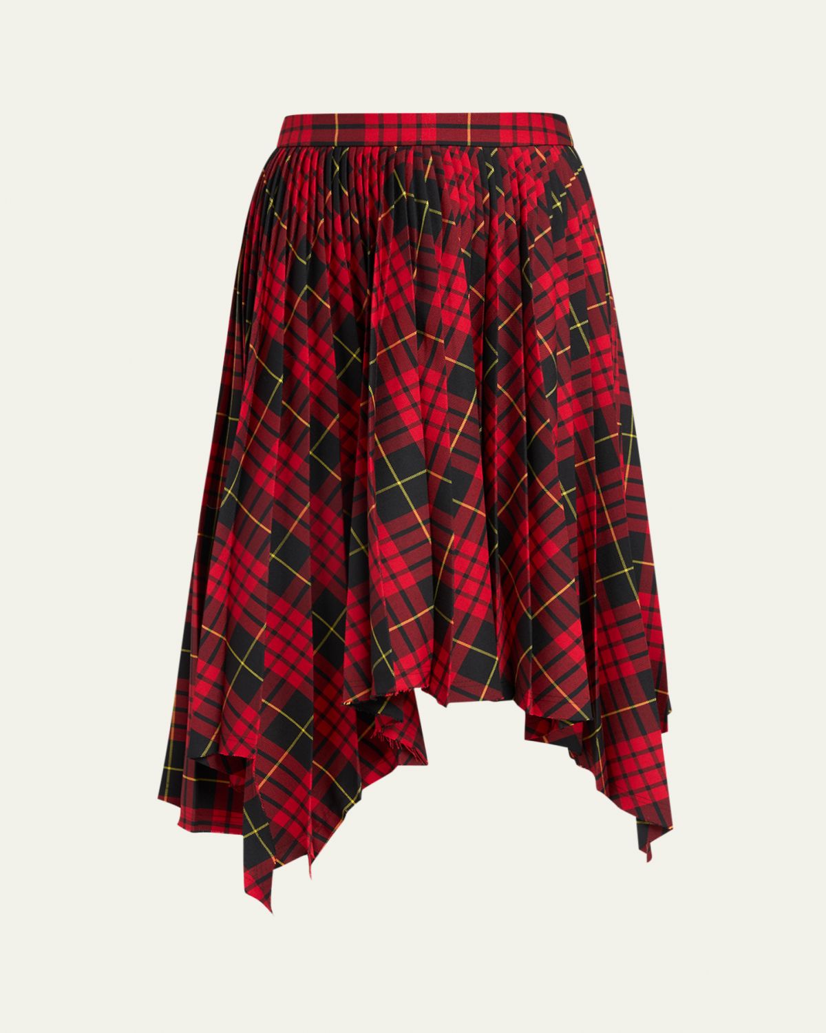 McQueen Asymmetric Tartan Pleated Midi Skirt