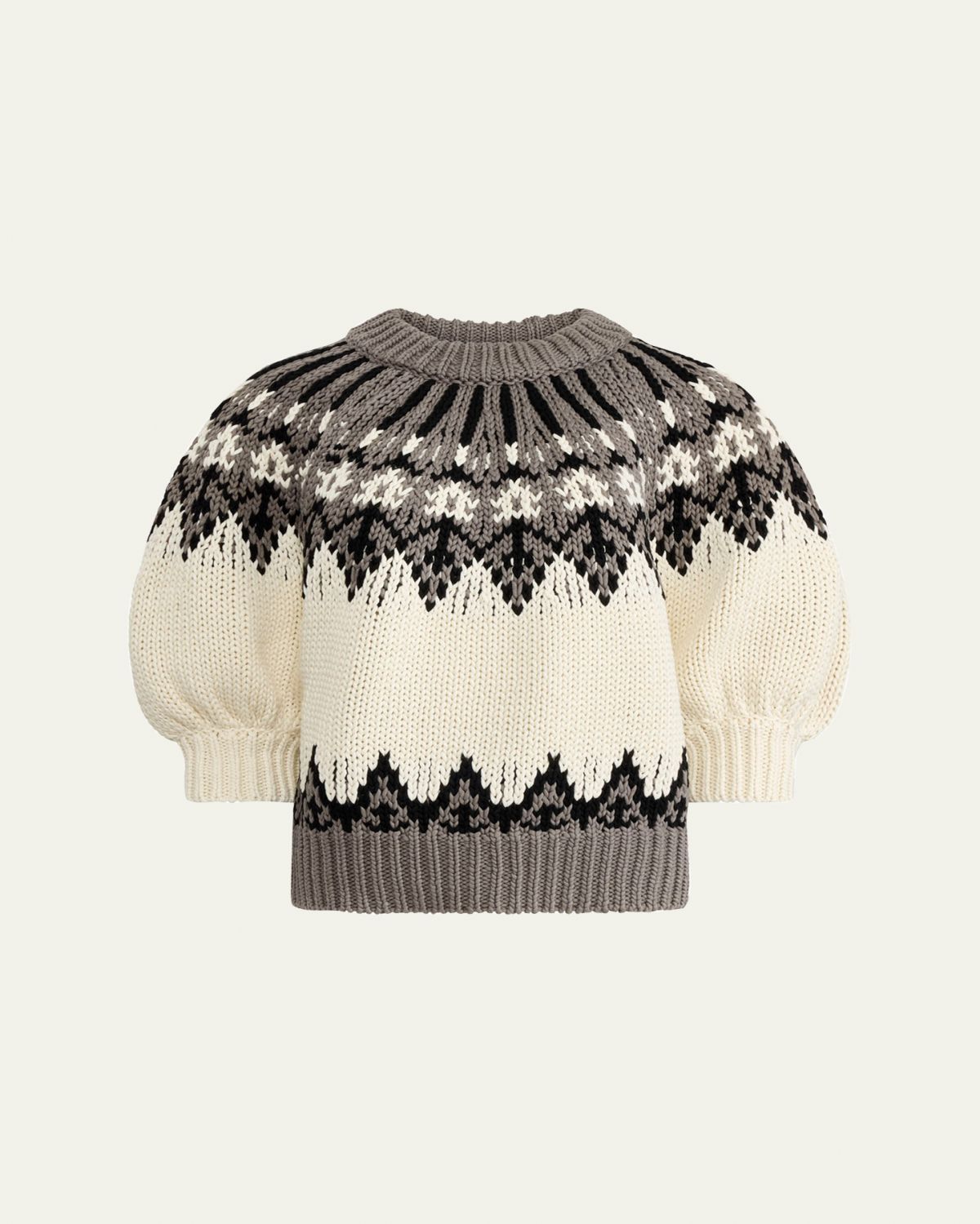 Altuzarra Marty Fair Isle Short Puff-Sleeve Sweater