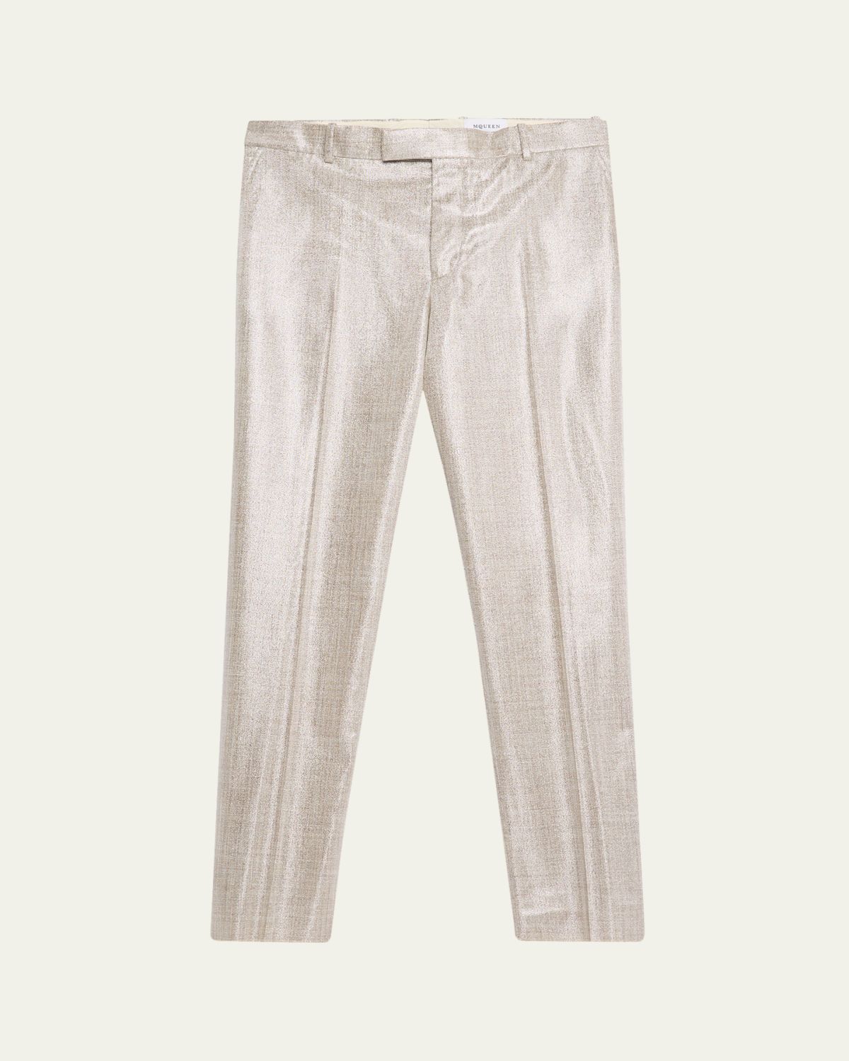 McQueen Men 's Metallic Wool Flat-Front Cigarette Trousers
