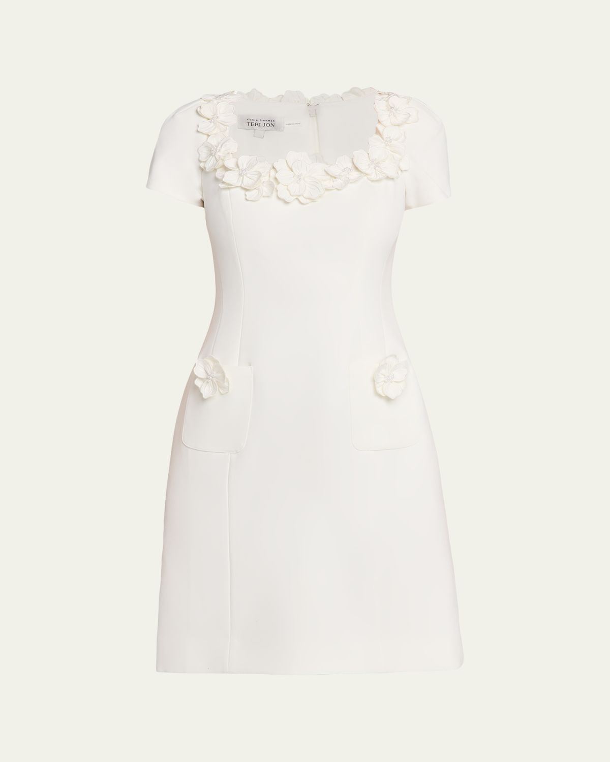 Rickie Freeman for Teri Jon Floral Applique Crepe Mini Dress