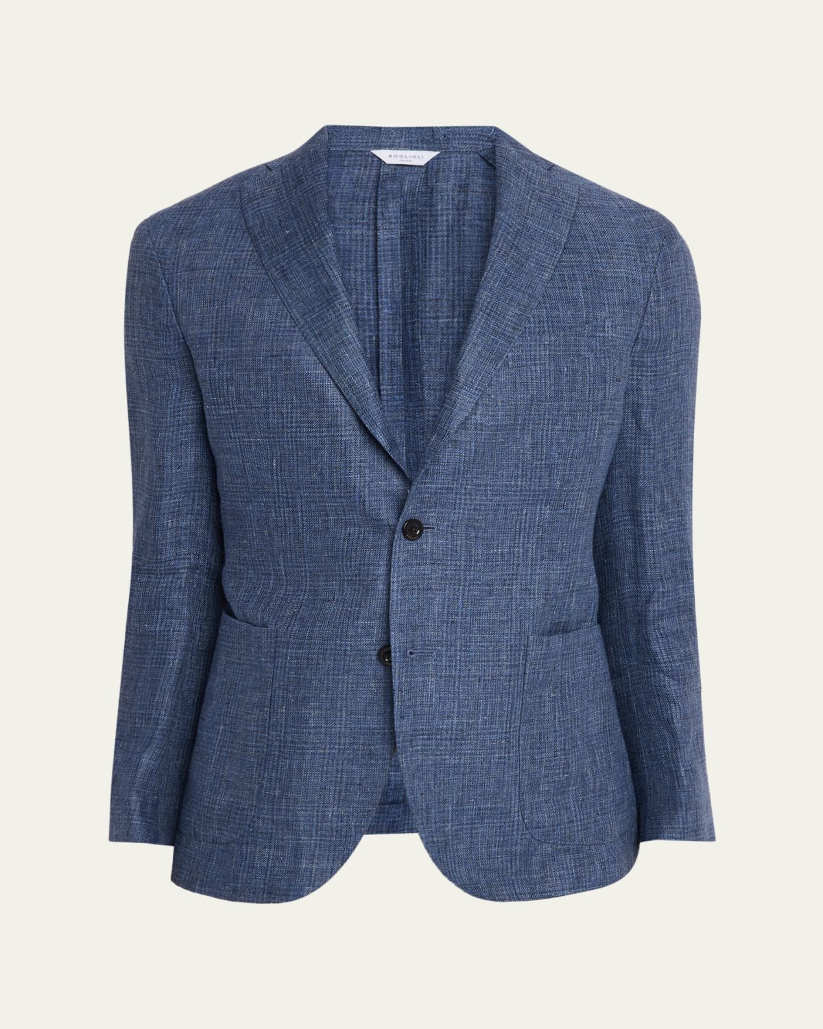 Boglioli Men's Plaid Linen Denim Single-Breasted Blazer