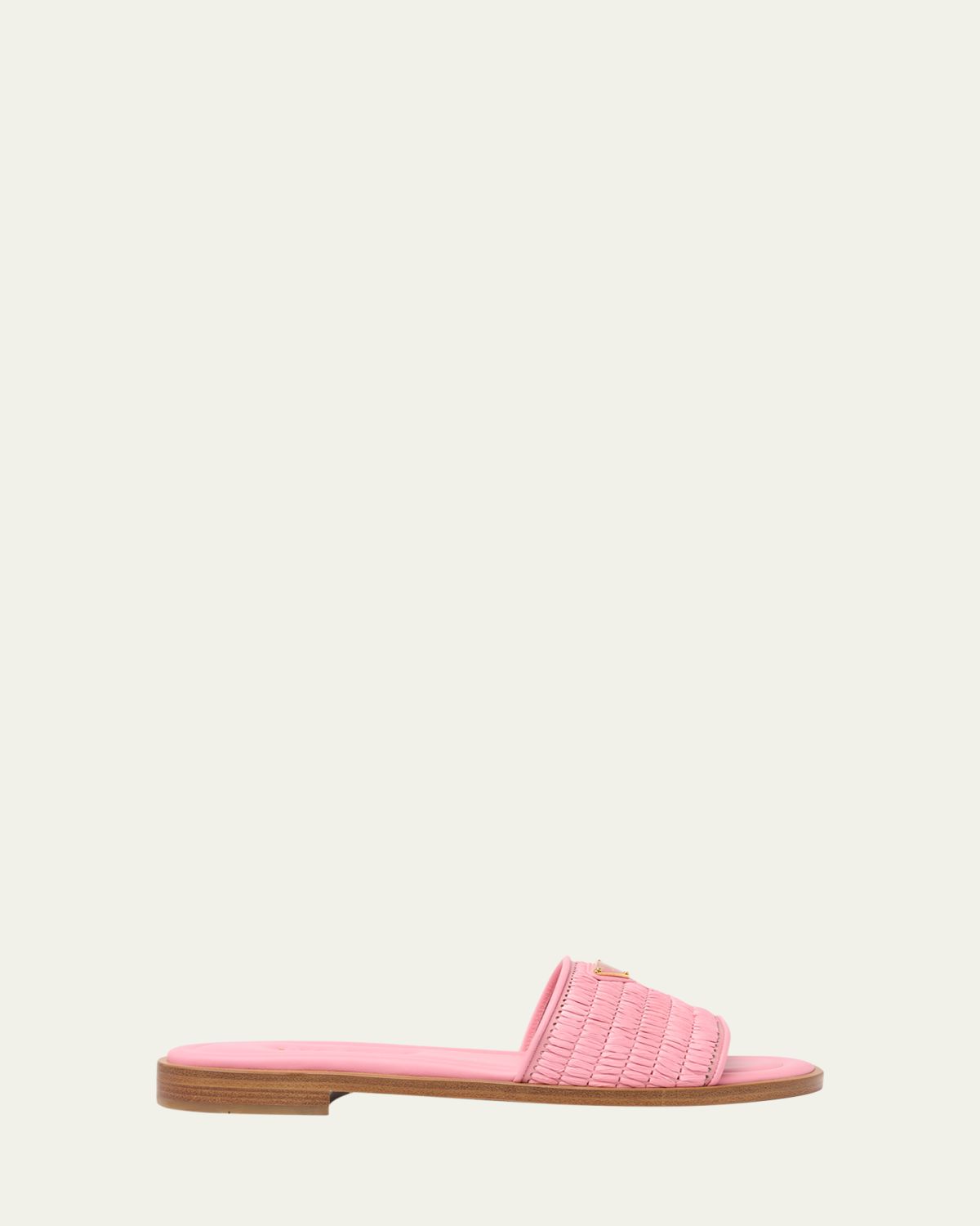 Prada Triangle Logo Raffia Flat Slide Sandals