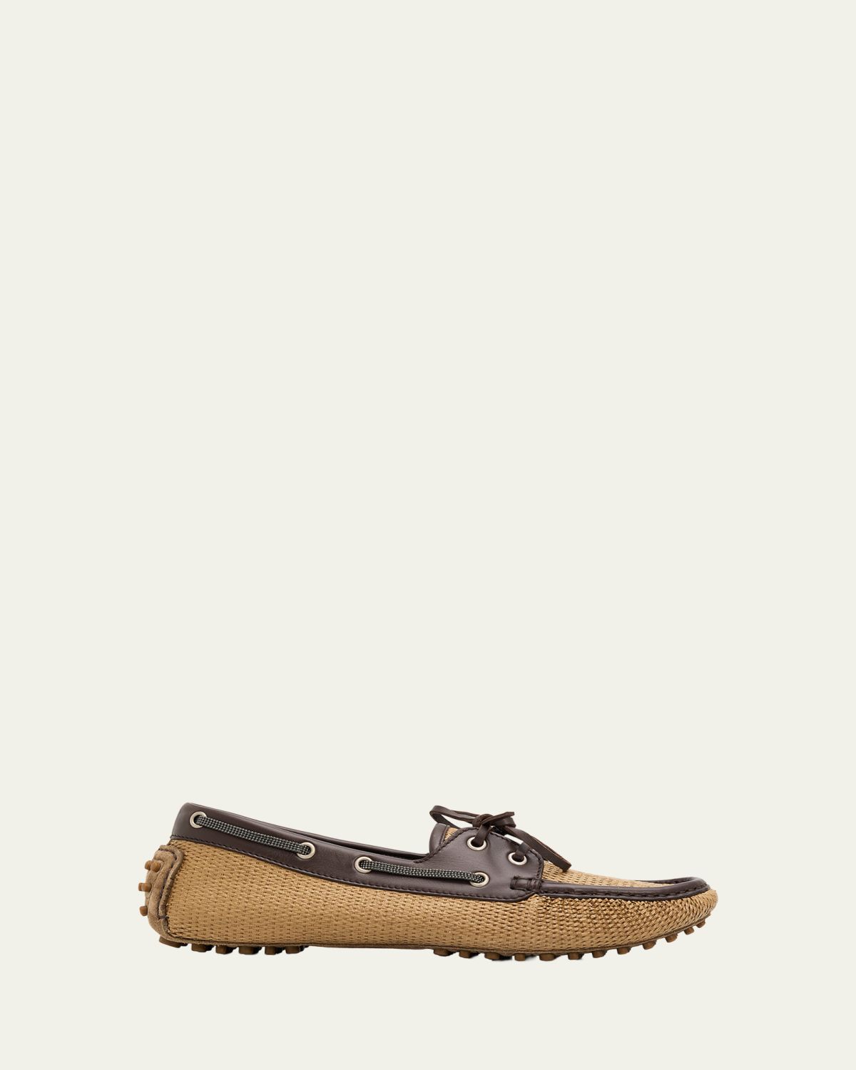 Brunello Cucinelli Raffia & Leather Boat Shoes