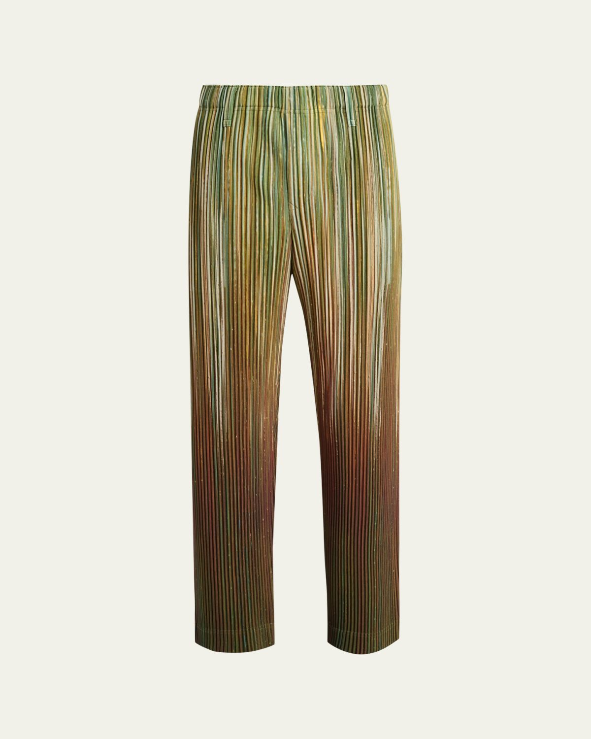 Homme Plisse Issey Miyake Men's Paintbrush Agate-Print Pleated Trousers