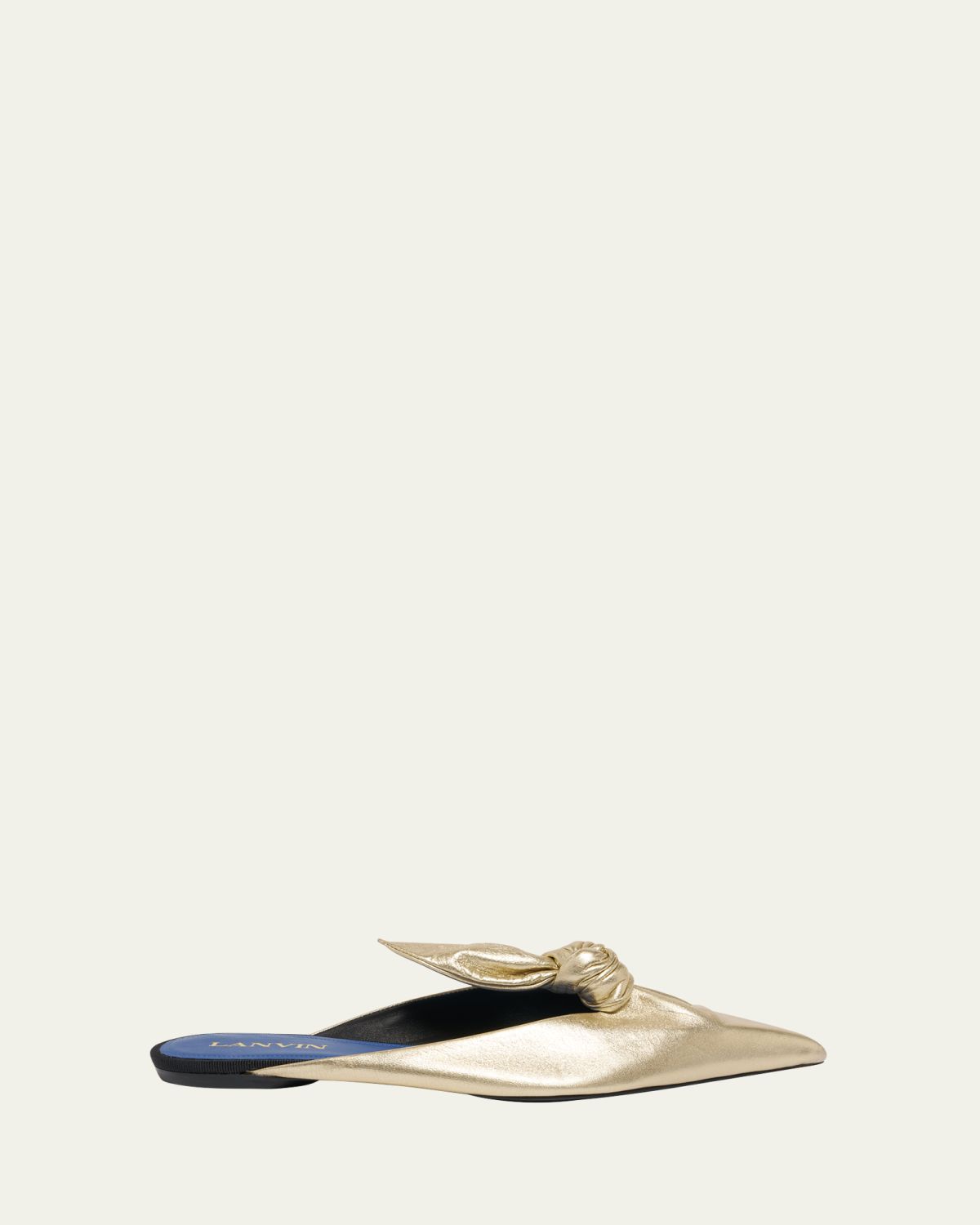 Lanvin Metallic Leather Bow Flat Mules