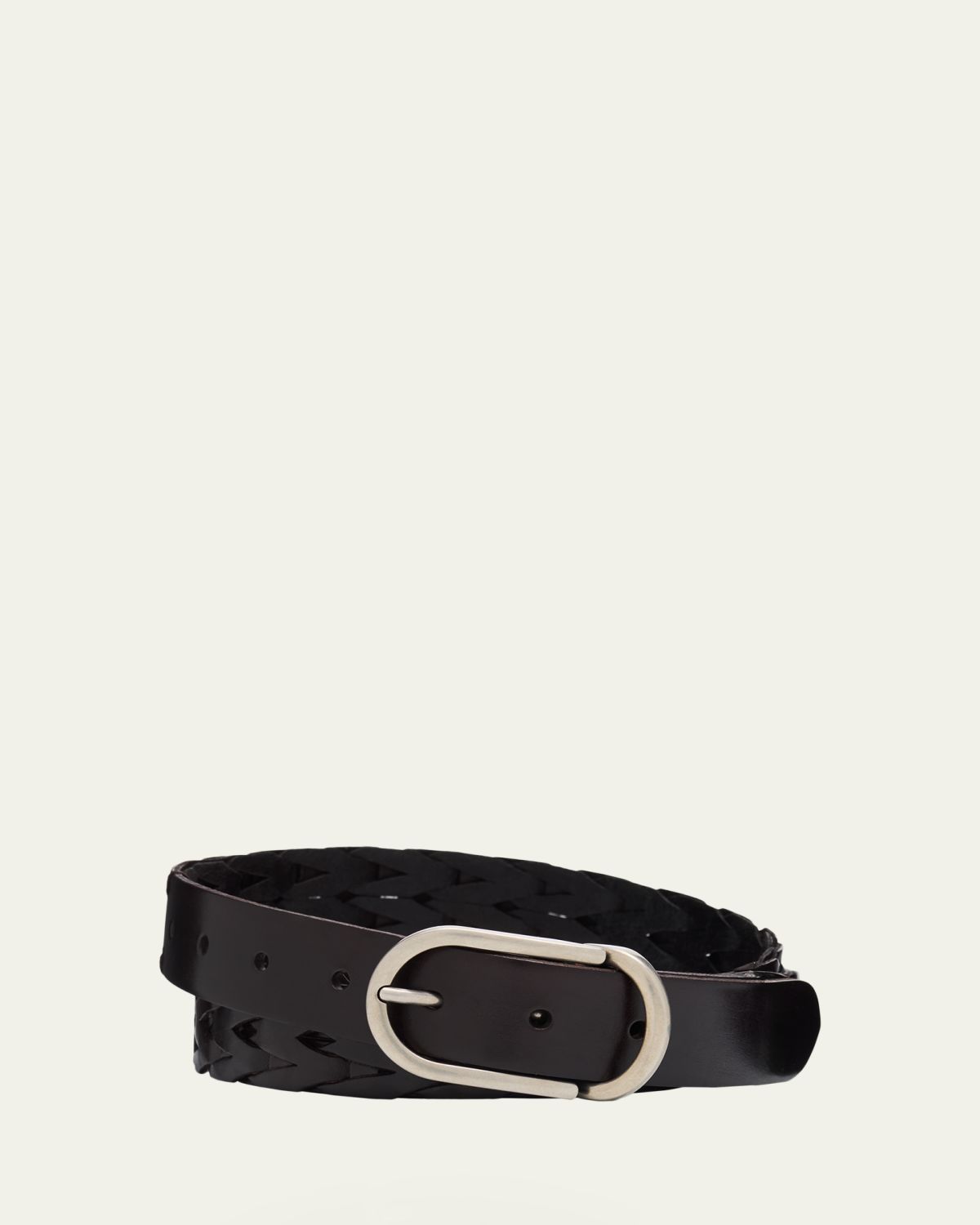Brunello Cucinelli Men's Braided Smooth Calfskin Round-Buckle Belt | Thumbnail 3