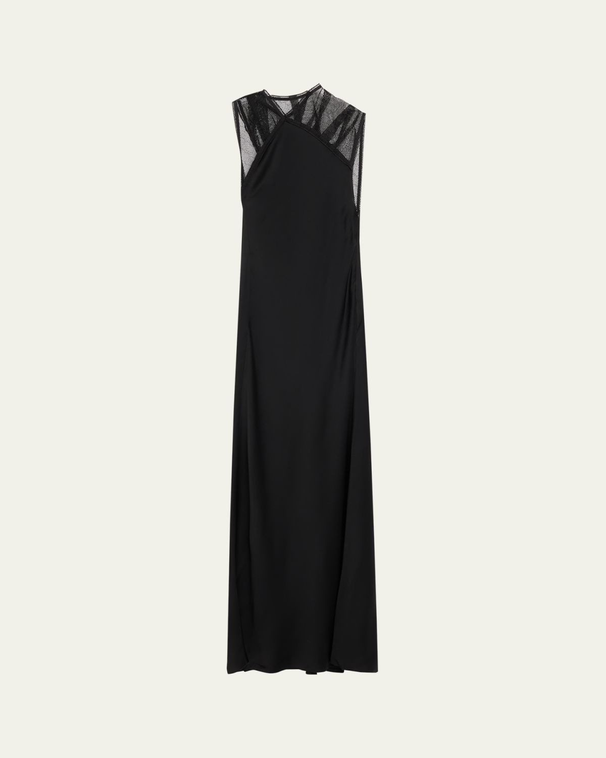 Victoria Beckham Mesh Open-Back Satin Column Gown