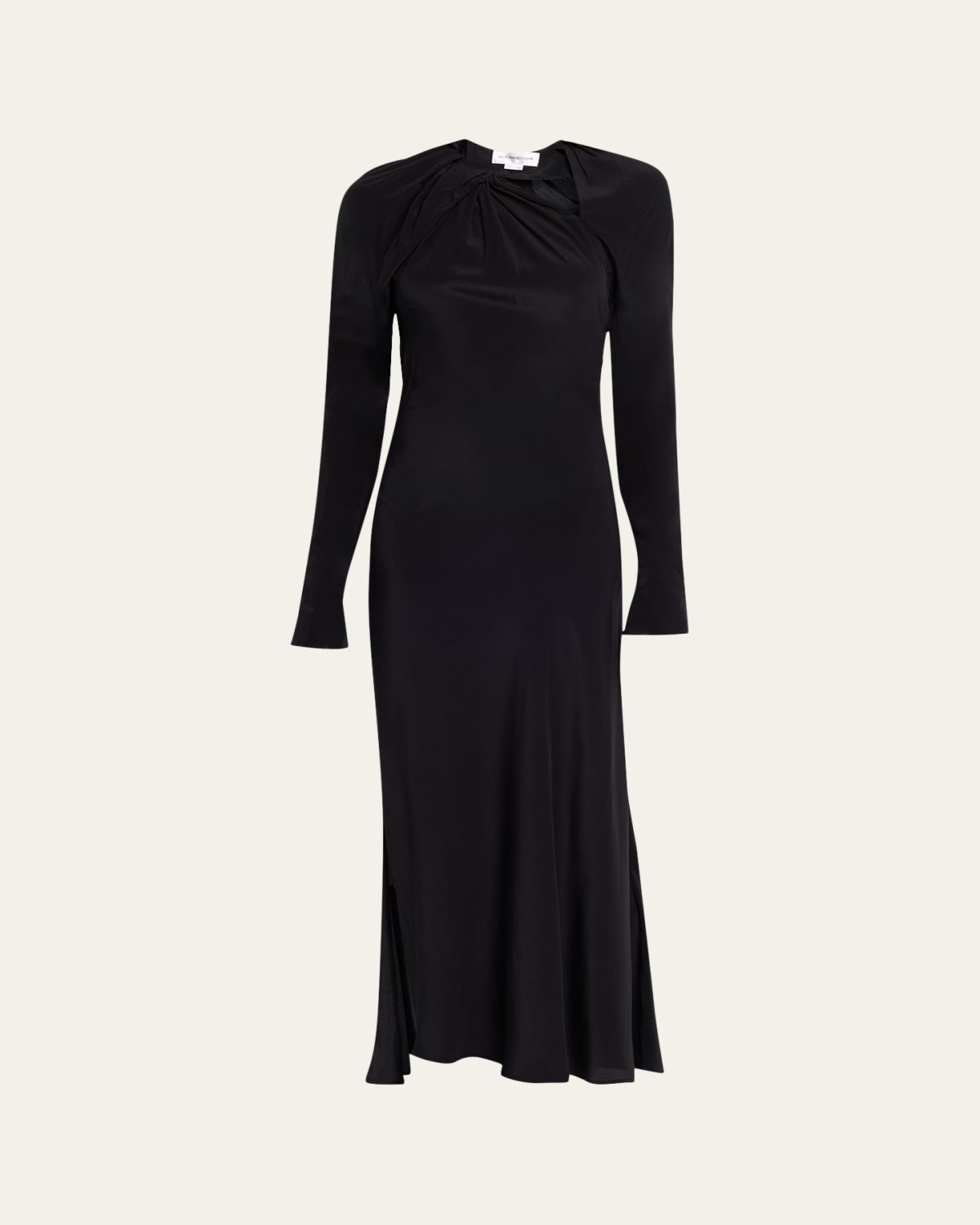 Victoria Beckham Gathered Satin Chain Necklace Long-Sleeve Maxi Dress