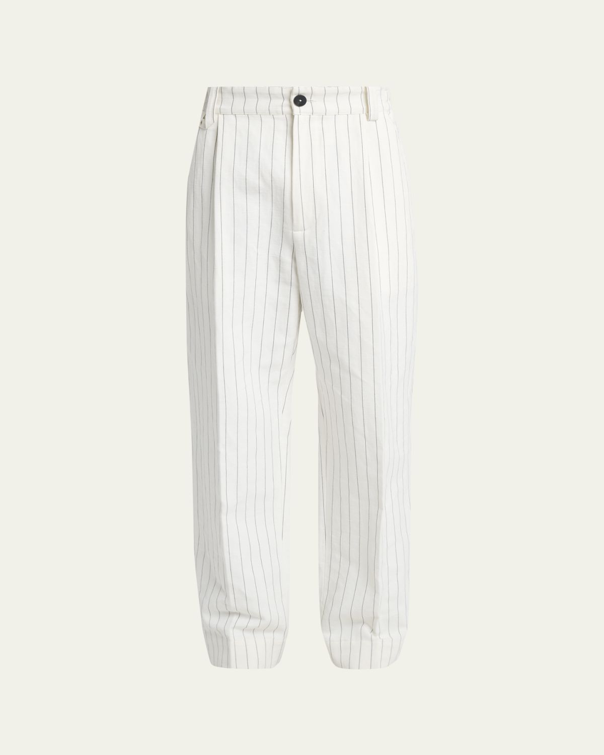 Jacquemus Men's Linen and Cotton Hairline Stripe Pleated Trousers