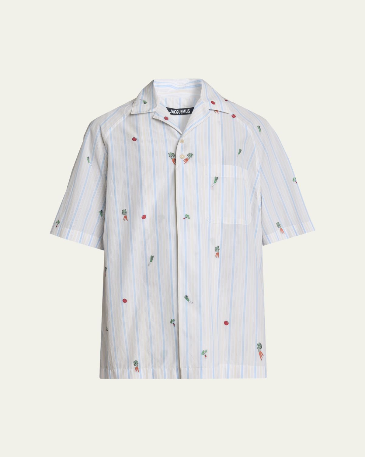 Jacquemus Men's Vegetable Stripe Cotton Short-Sleeve Shirt