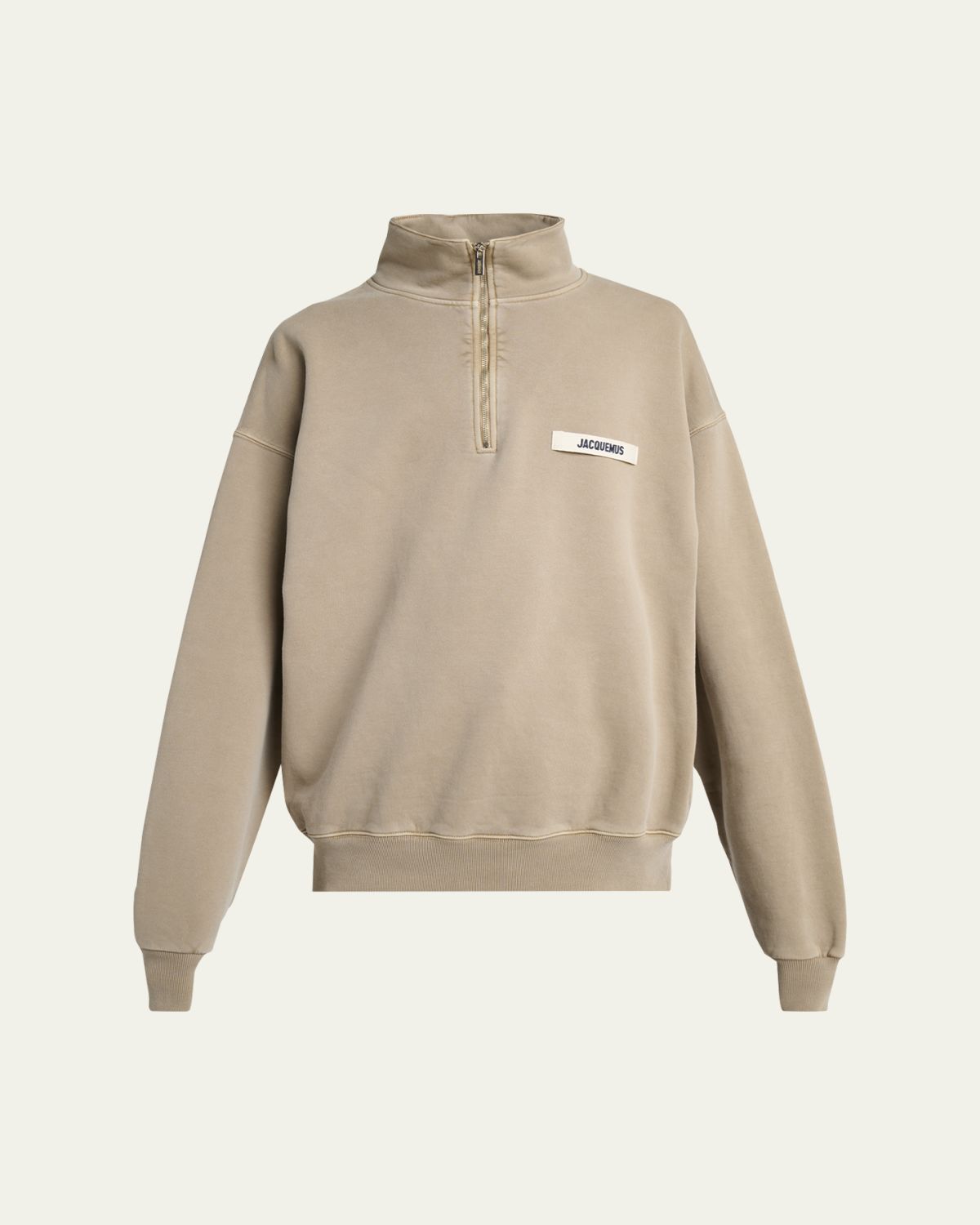 Jacquemus Men's Grosgrain Logo Cotton Quarter-Zip Sweatshirt