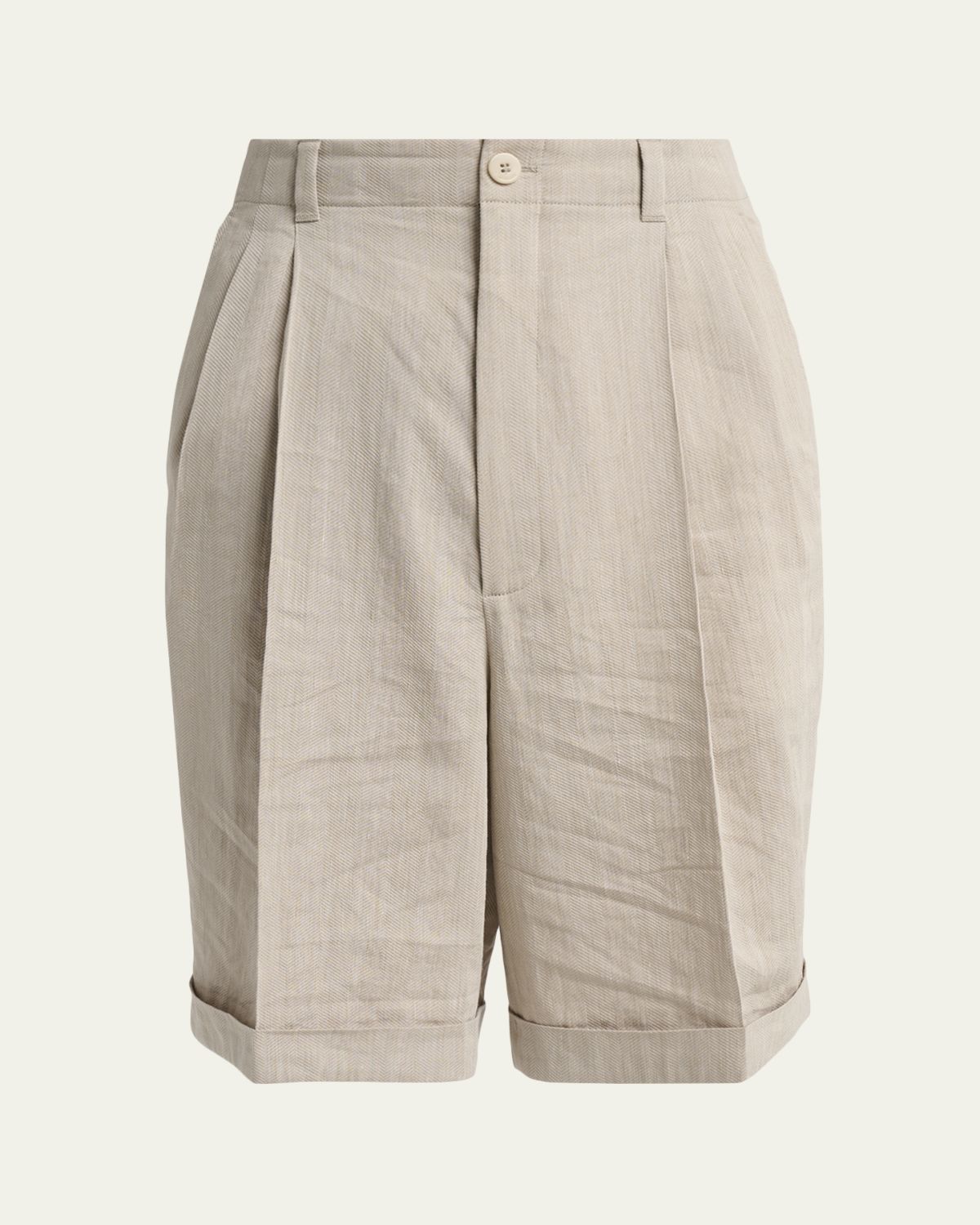 Jacquemus Men's Herringbone Linen-Blend Pleated Shorts