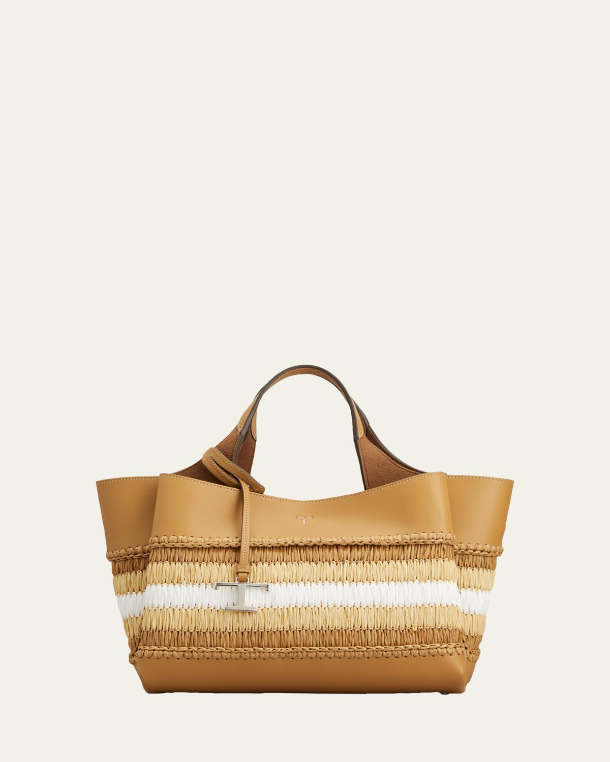 Tod's Mini Timeless T Raffia & Leather Tote Bag
