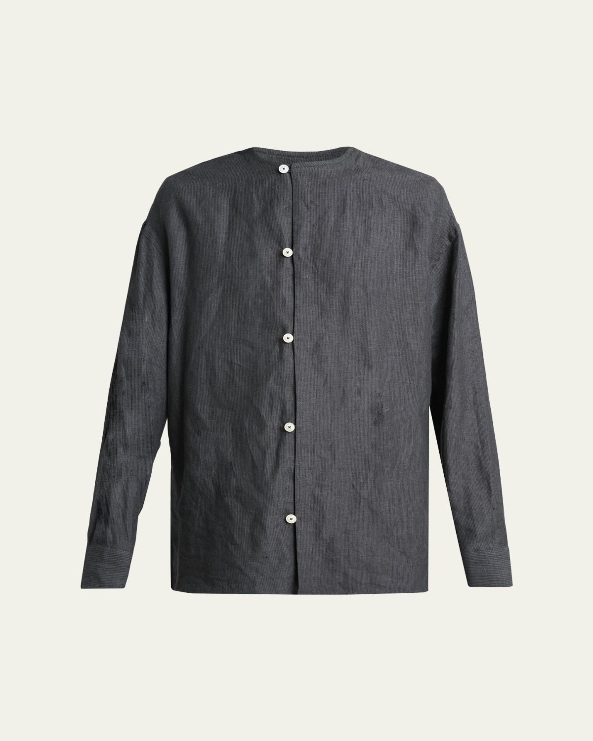 Jacquemus Men's Linen Hairline Stripe Relaxed Button-Down Shirt
